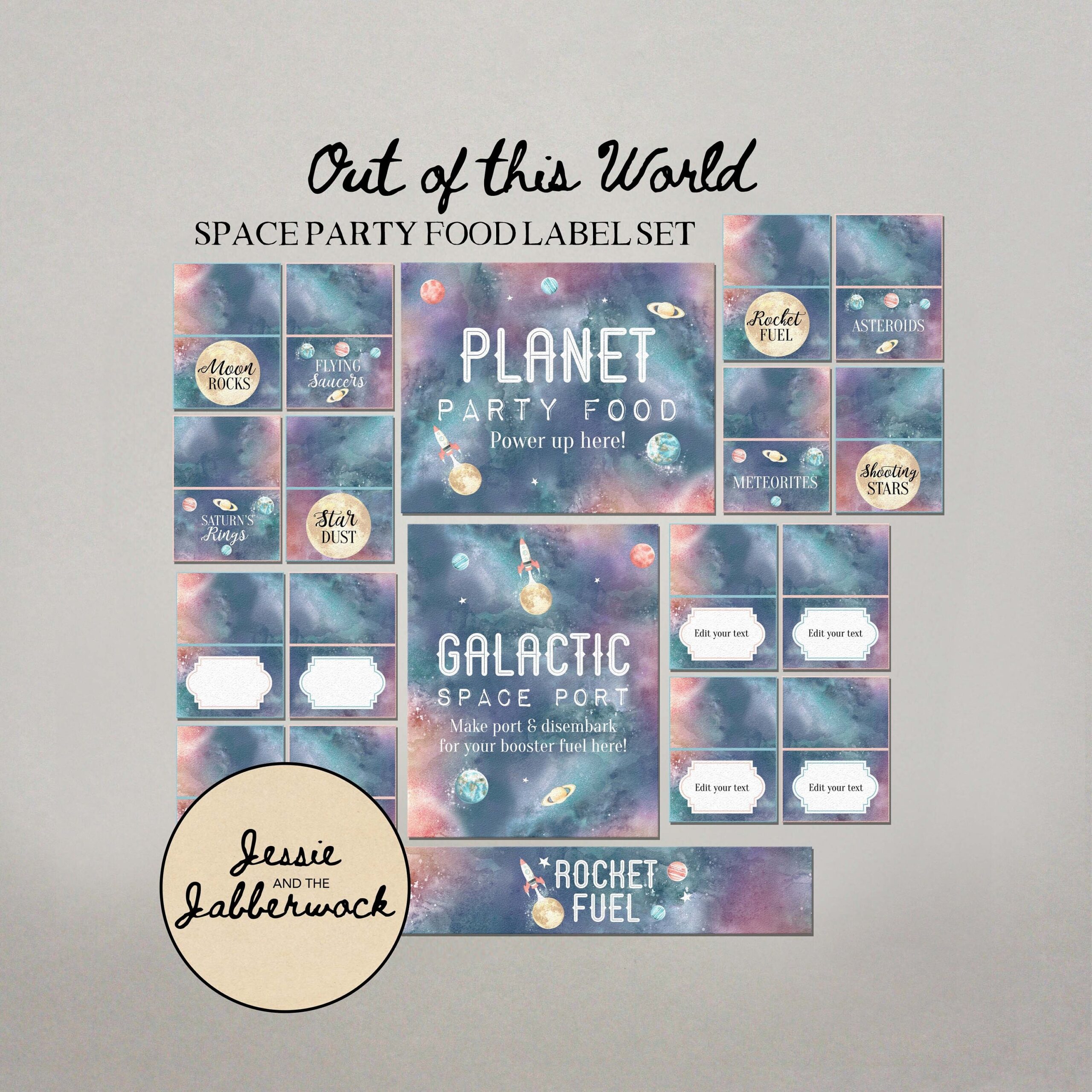 Galactic Space Planet Party Food Labels Set Food Tents Instant Download table Signs Water Bottle Labels Sticker Printables Etsy