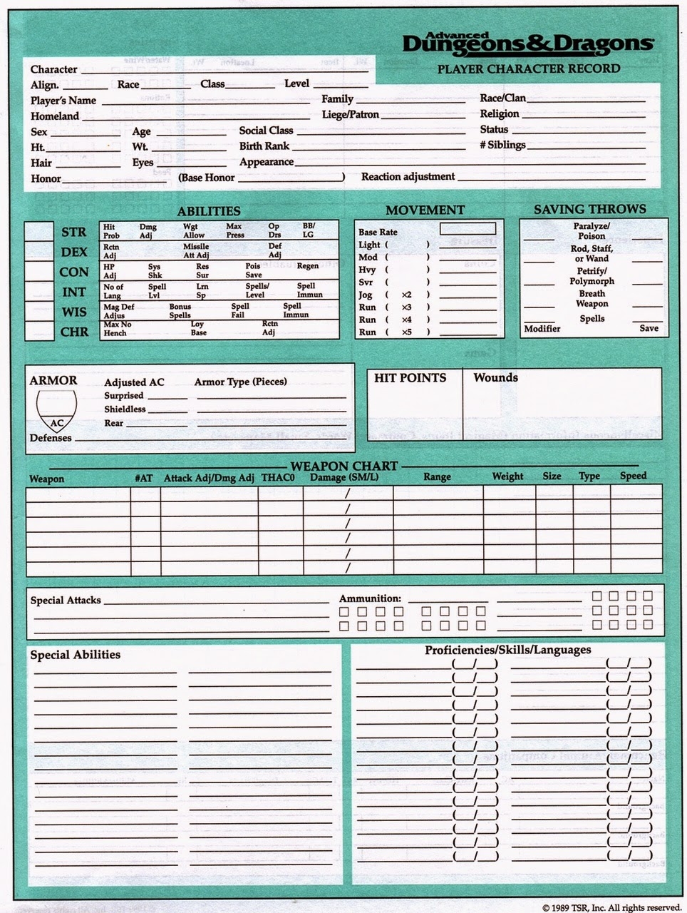 Ad&D 2nd Edition Printable Characters Inages