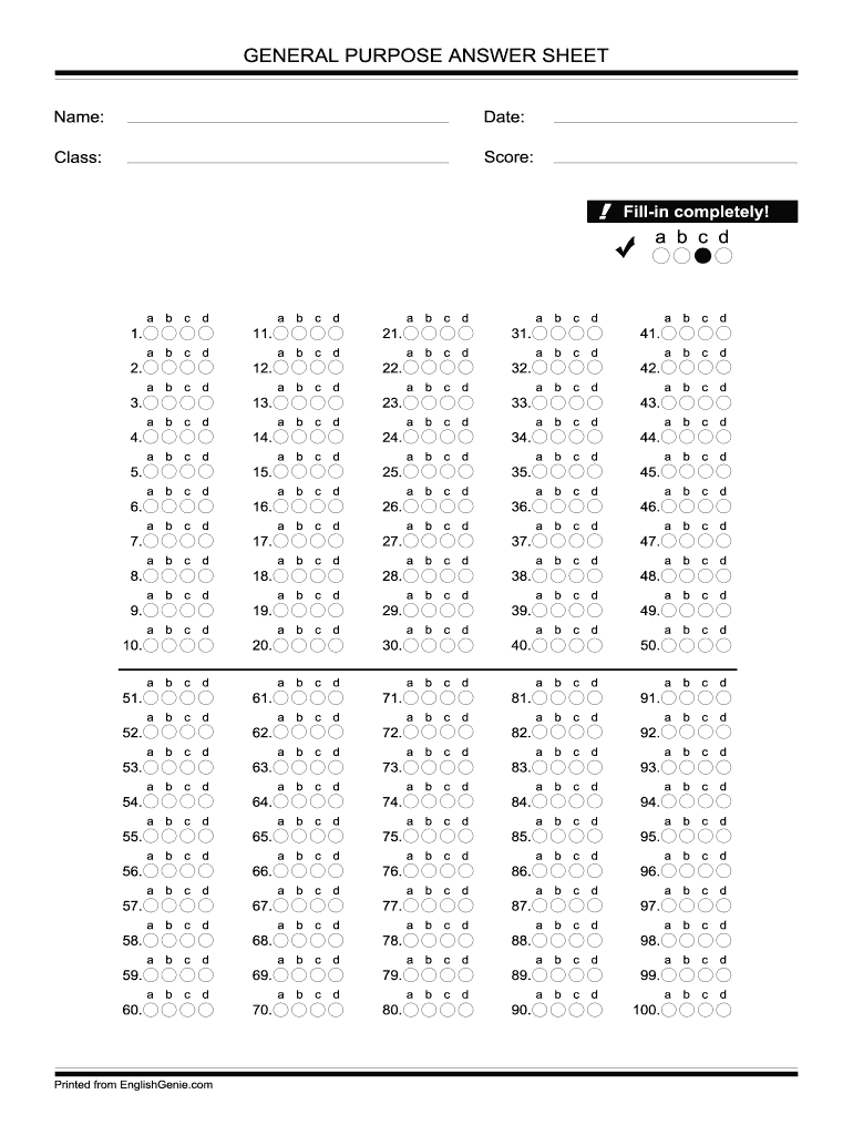 Editable And Printable Bubble Sheet