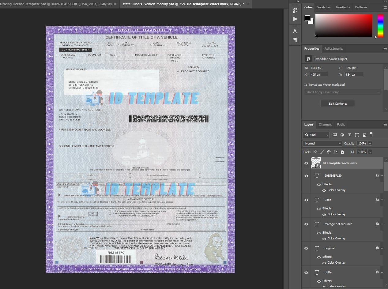 Get USA Illinois Certificate Of Title PSD Template