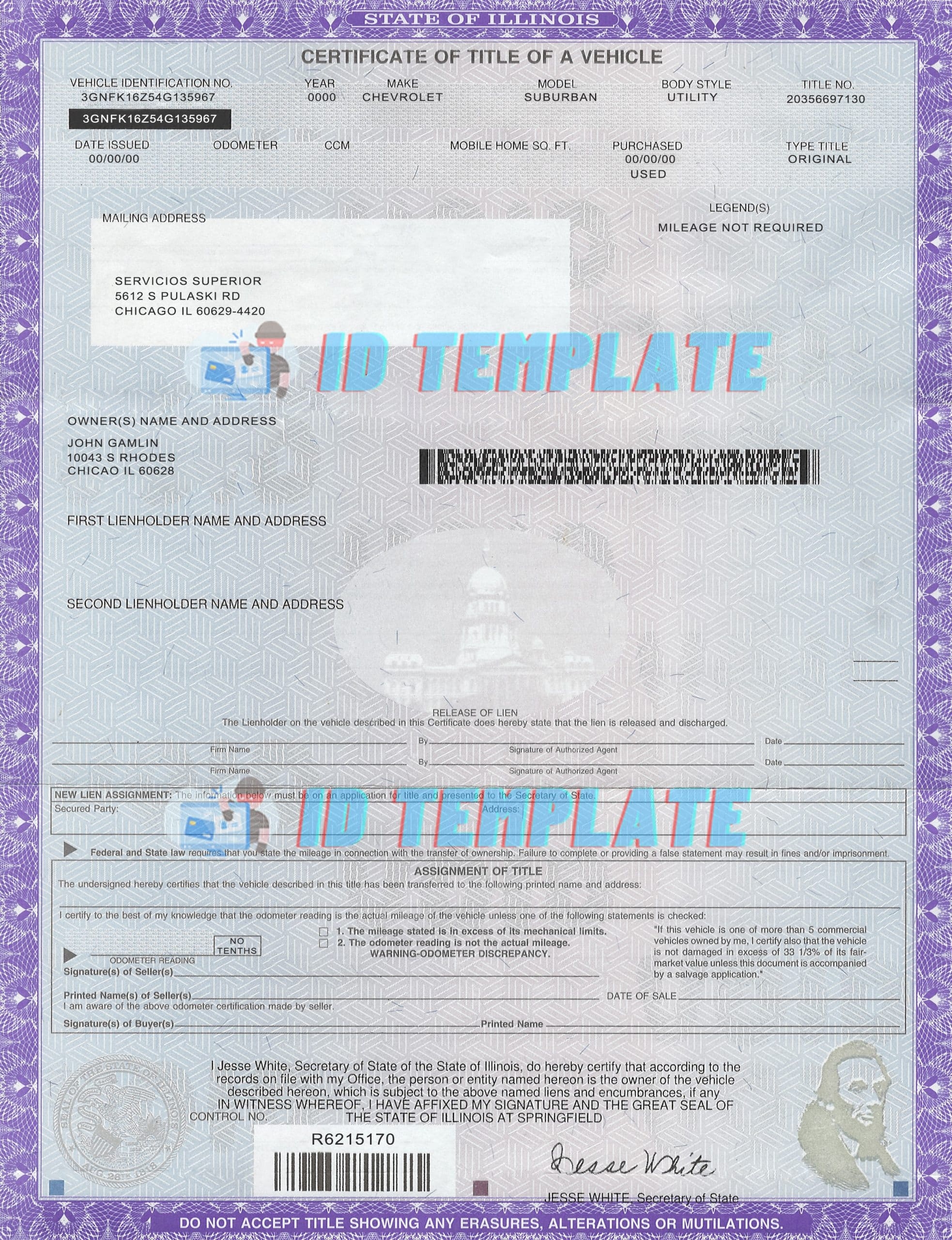 Get USA Illinois Certificate Of Title PSD Template