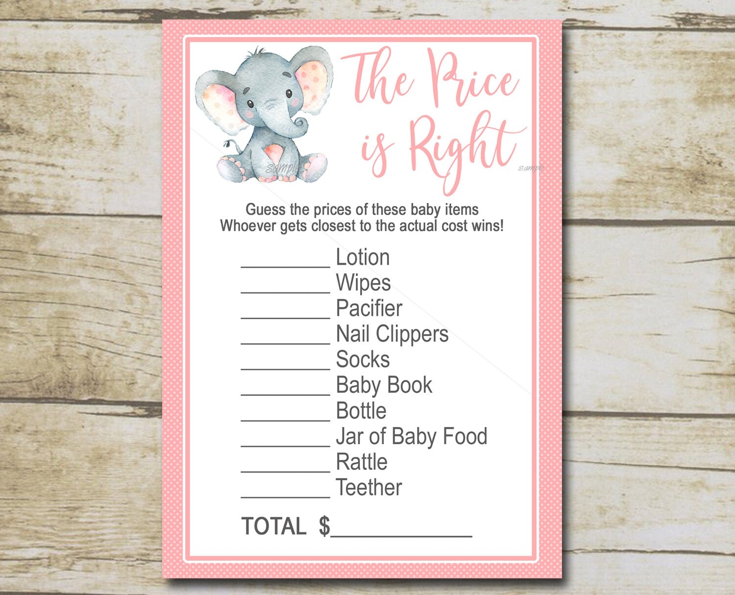 Girl Elephant Baby Shower Game Price Is Right Game Pink Elephant Baby Shower Girl Baby Shower Safari Printable Instant Download P29 Etsy