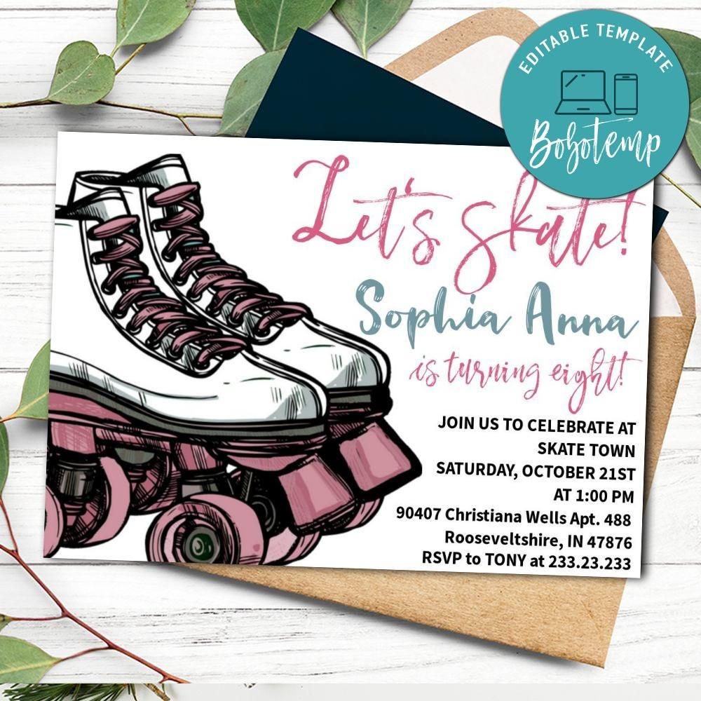 Skating Party Invitations Free Printables Editable
