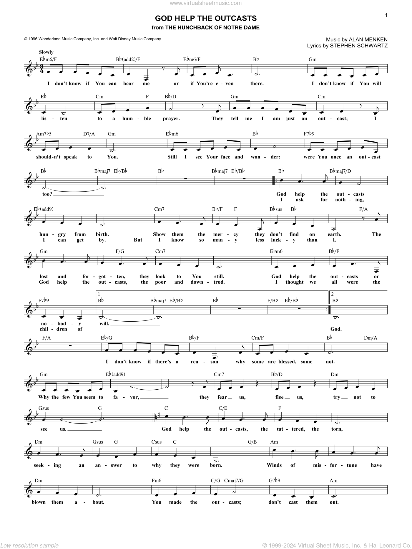 God Help The Outcasts from The Hunchback Of Notre Dame Sheet Music fake Book 