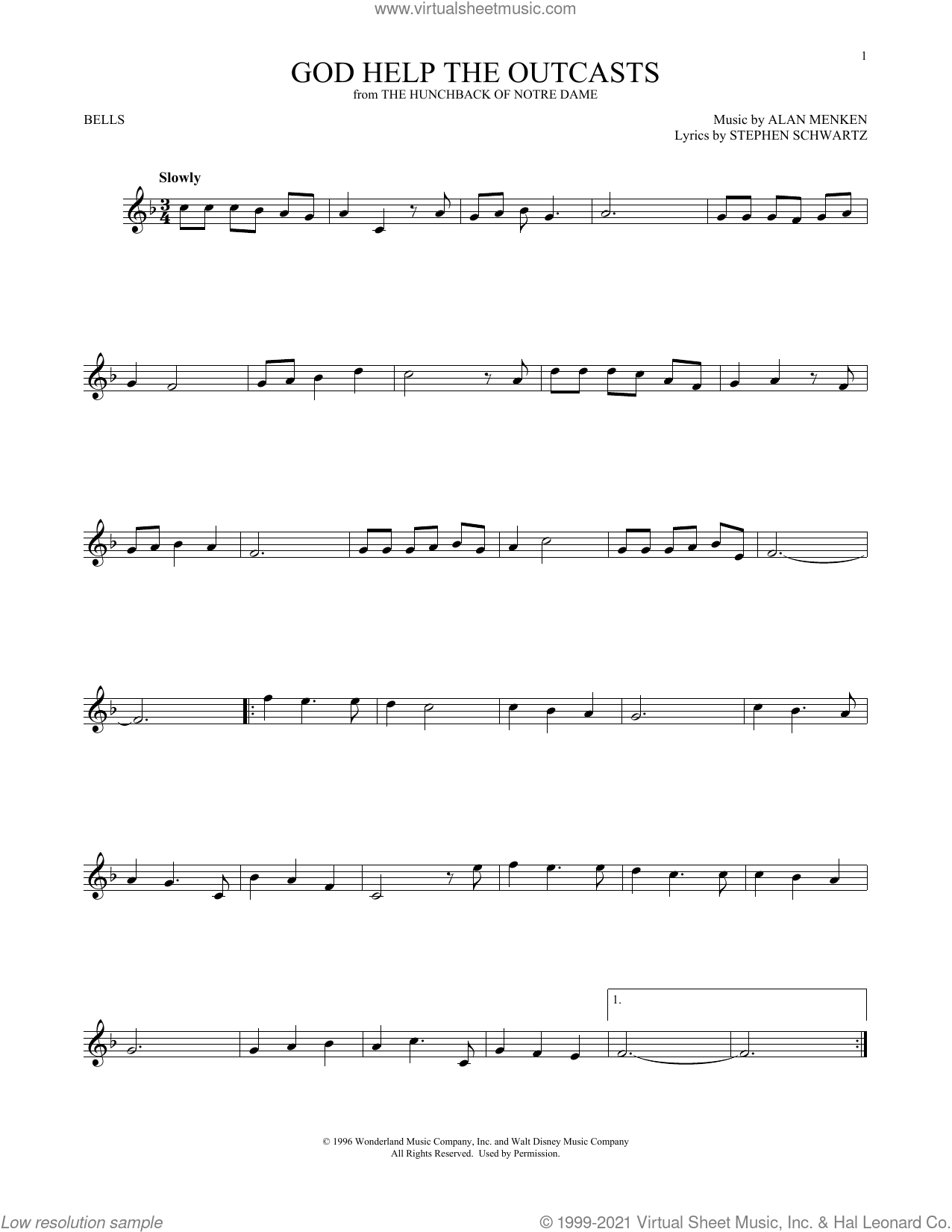 God Help The Outcasts from The Hunchback Of Notre Dame Sheet Music For Hand Bells Solo bell Solo 