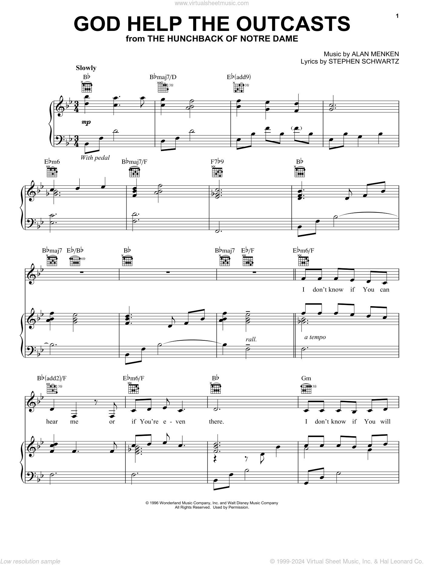 God Help The Outcasts from The Hunchback Of Notre Dame Sheet Music For Voice Piano Or Guitar