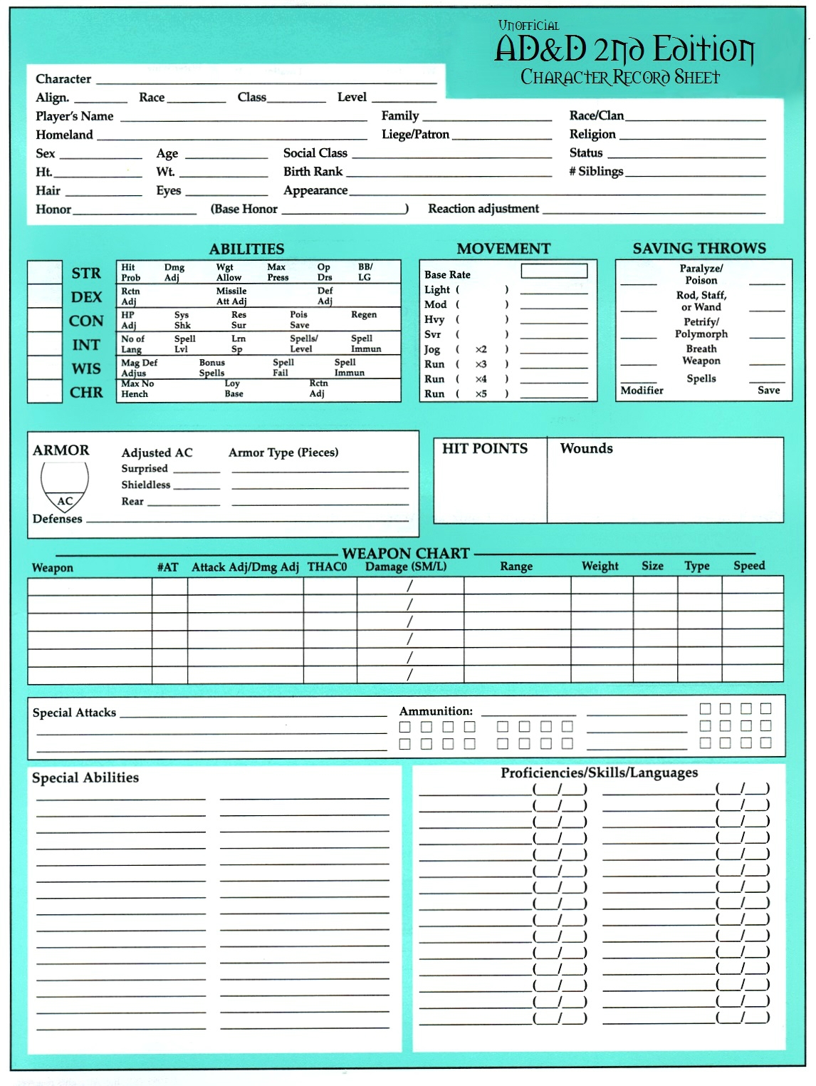 Green AD D 2nd Edition Character Sheet 2E EN World D D Tabletop RPG News Reviews