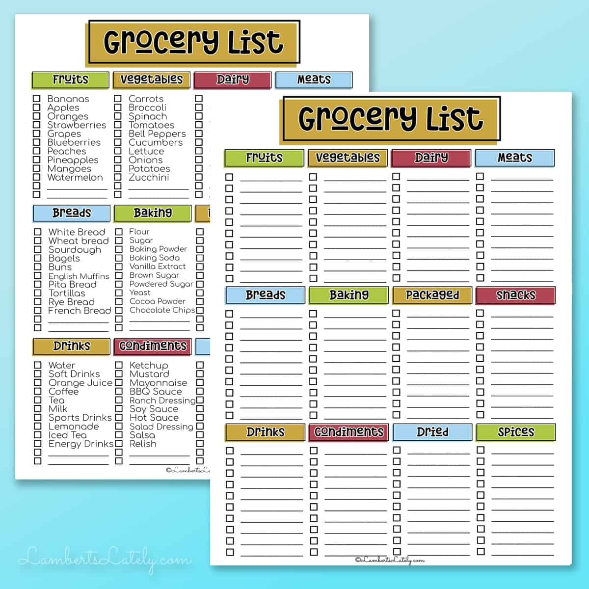 Editable Printable Grocery Lists Template