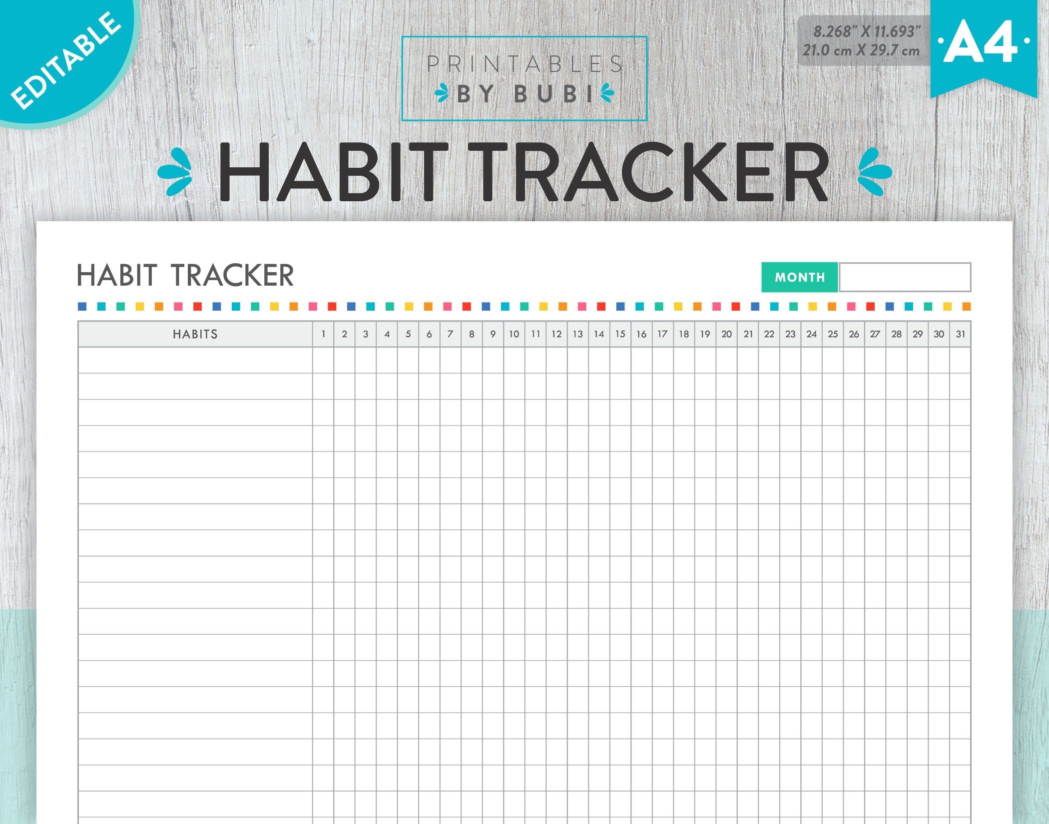 Habit Tracker A4 Printable Editable Habits Tracker Healthy Habits daily Habits Habit Challenge A4 Habit Tracking Instant Download PDF Etsy