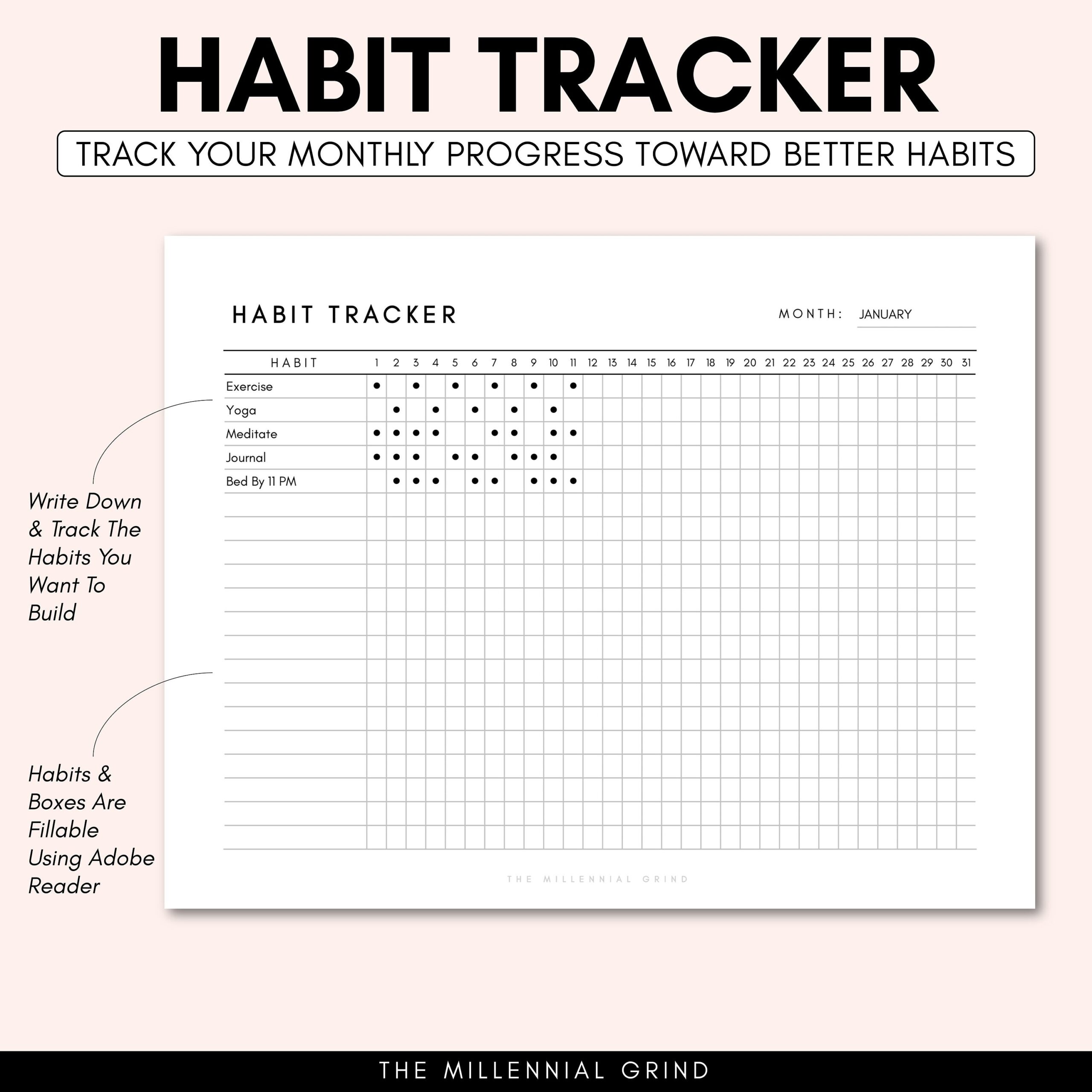 Habit Tracker Printable Editable