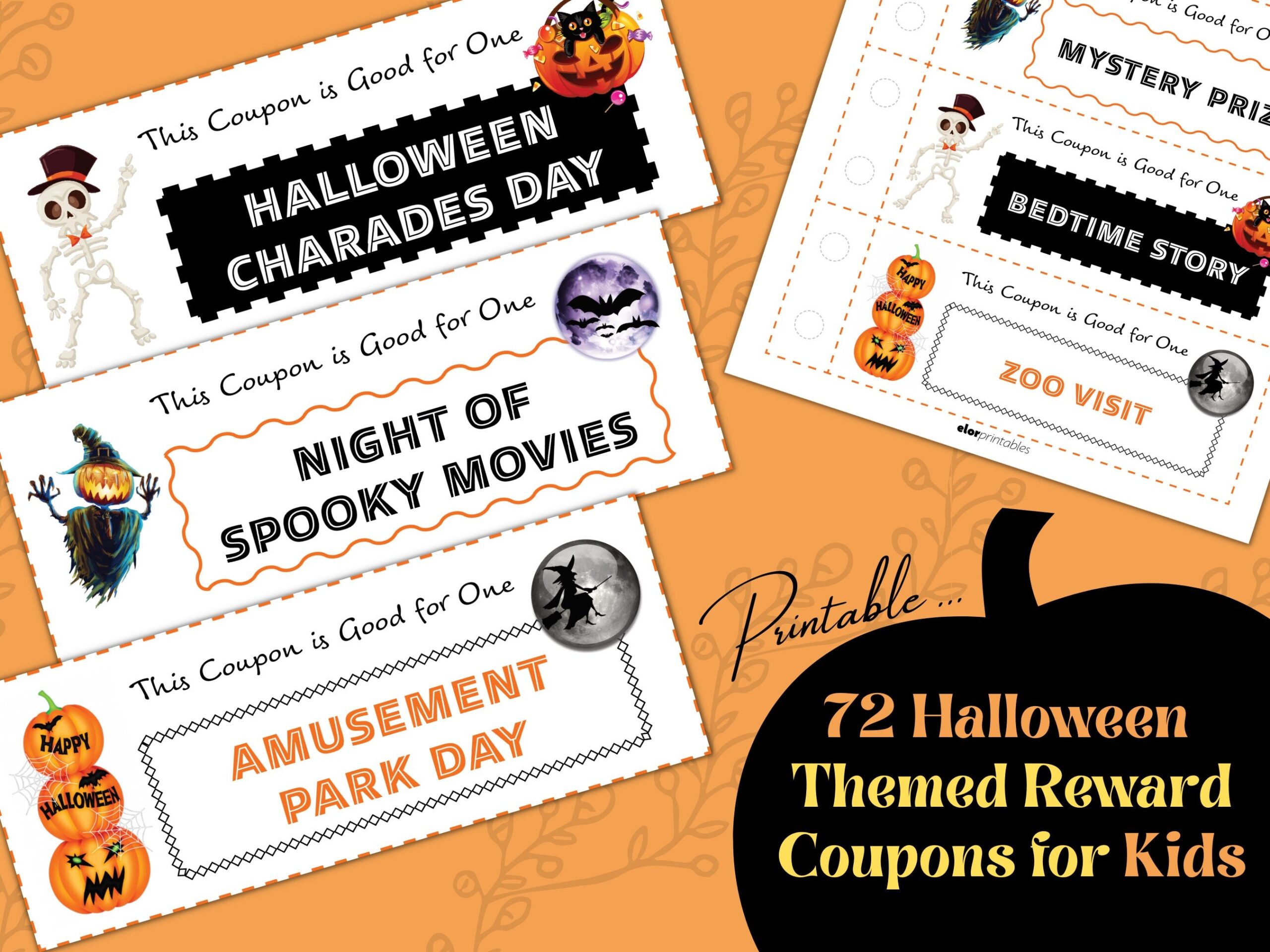 Halloween Coupons For Kids 72 Printable Kids Reward Coupons With Halloween Theme Reward Tickets Kids Coupons Gift For Kids Etsy