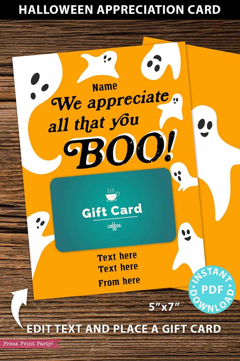 Halloween Gift Card Holder We Appreciate All That You Boo Orange Press Print Party 