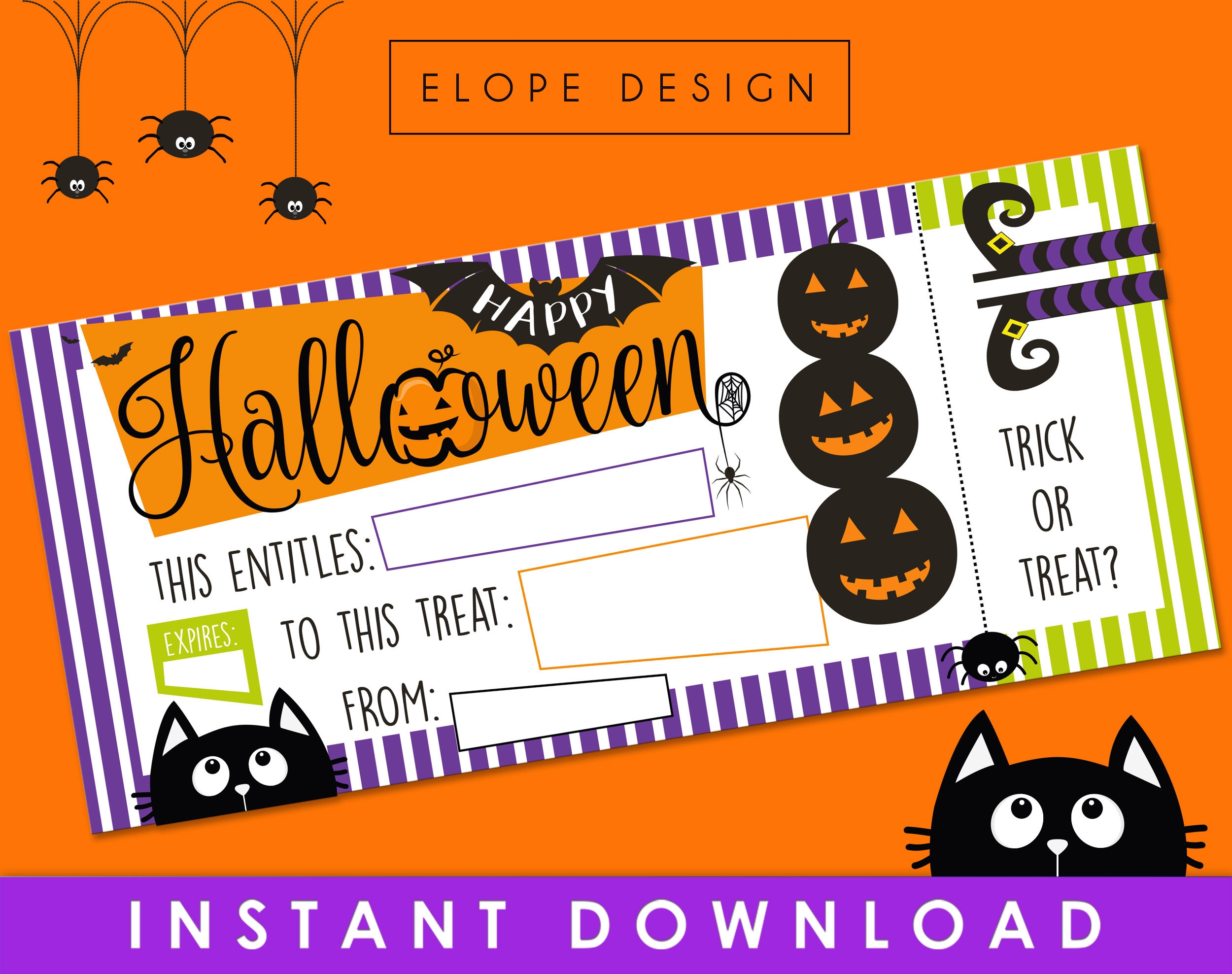 Halloween Gift Voucher Gift Coupon Blank Coupon Stripe Happy Halloween Gift Present Last Minute Instant Download Printable Etsy