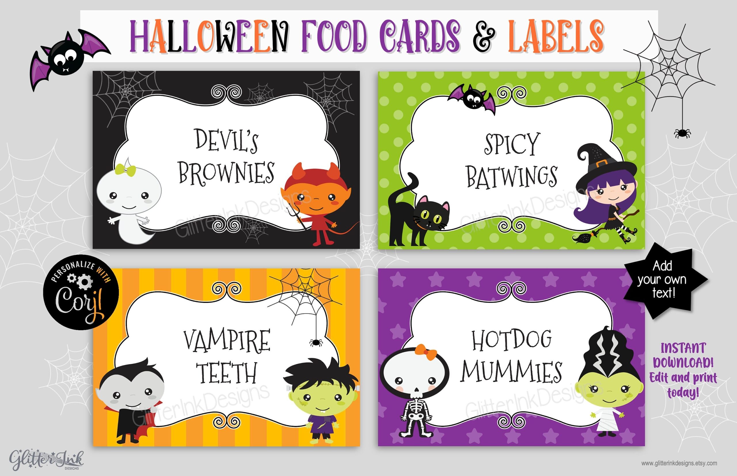 Halloween Party Food Tent Cards Halloween Printable Treat Bag Toppers Candy Jar Labels Halloween Birthday Guest Place Cards Etsy