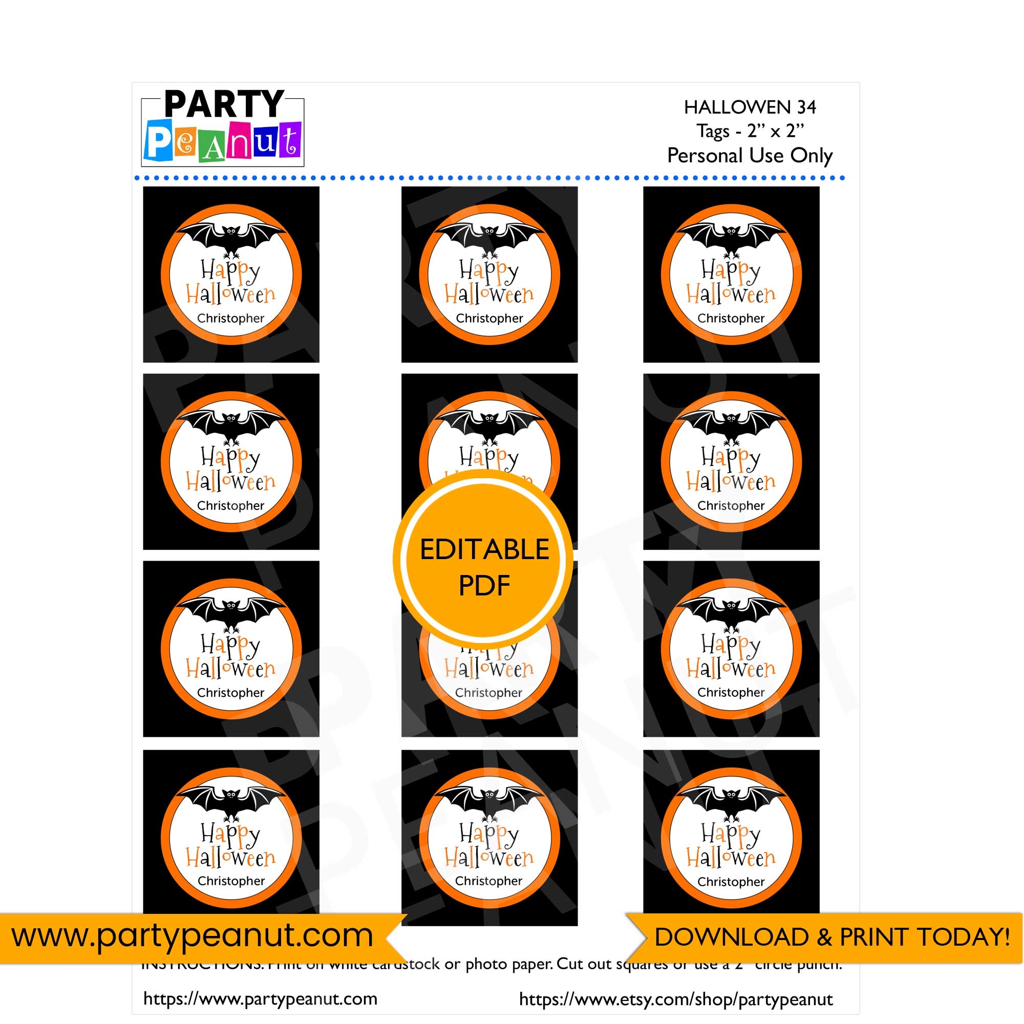 Halloween Tags Printable Happy Halloween Bat Party Peanut
