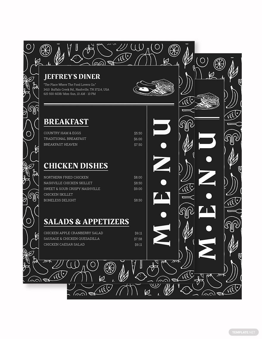 Hand Drawn Chalkboard Menu Template In Word PSD Publisher Illustrator Pages Download Template
