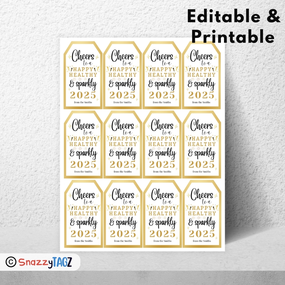 Happy New Year Gift Tag Printable New Years Tag Editable New Years Eve Tag For Sparkling Bottle Made By Teachers