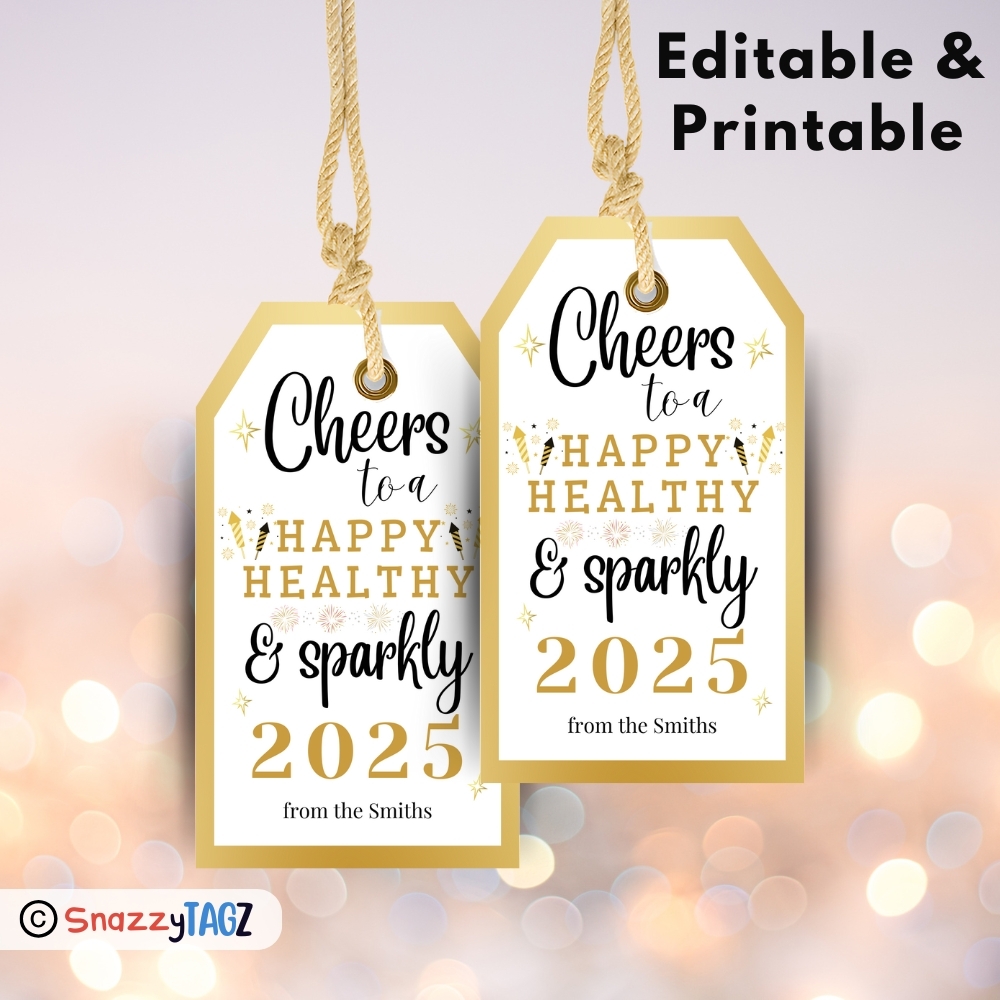Happy New Year Gift Tag Printable New Years Tag Editable New Years Eve Tag For Sparkling Bottle Made By Teachers