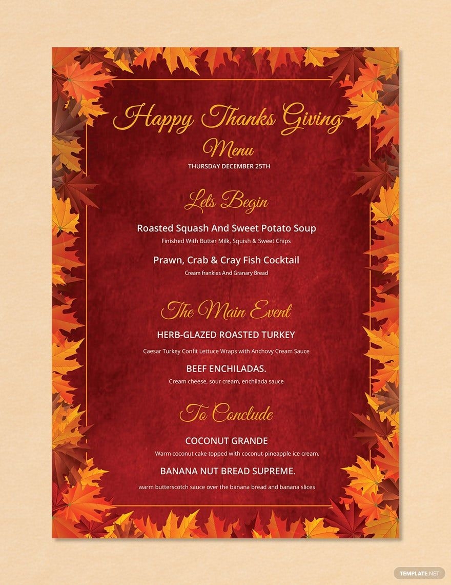 Happy Thanksgiving Menu Template In Pages PSD Word Publisher Download Template