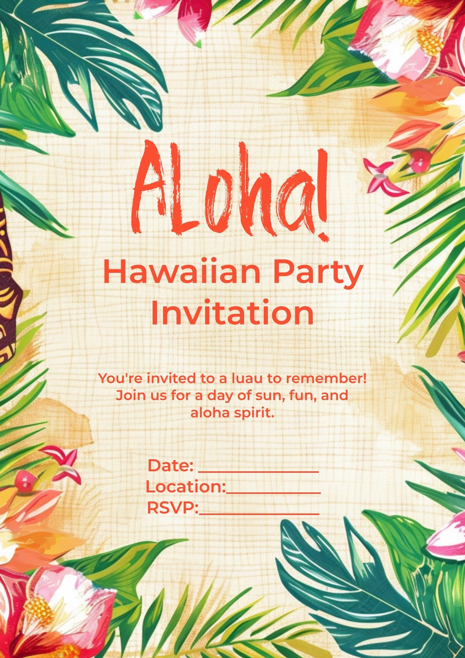 Free Hawaiian Party Invitations Editable Printable