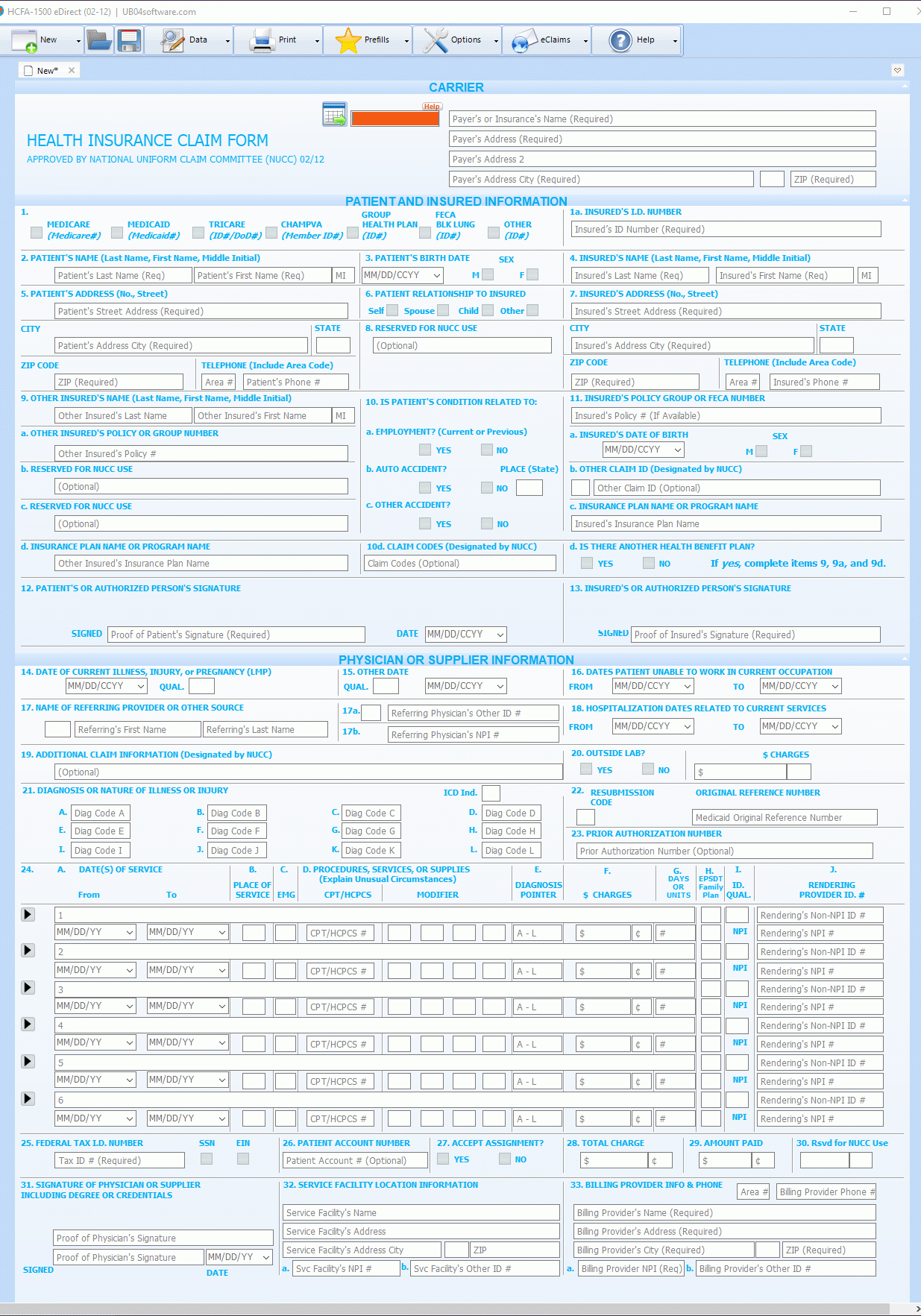 Blank Editable And Printable Hcfa 1500 Form