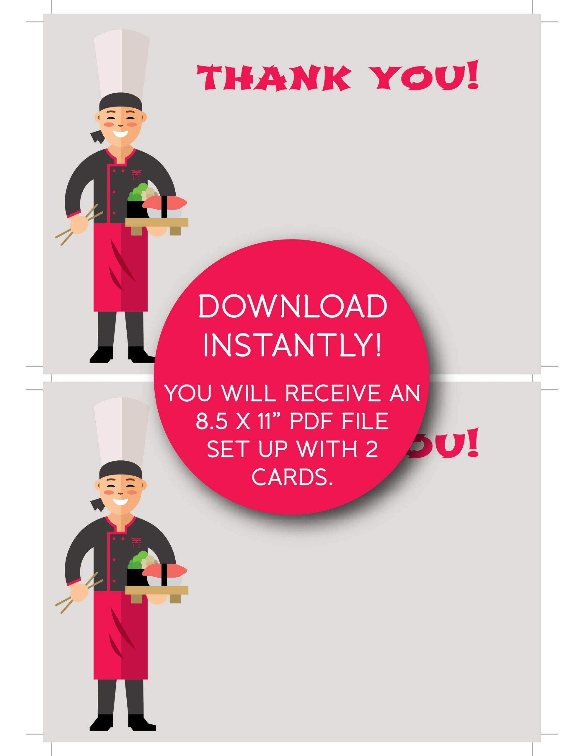 Hibachi Birthday Party Dinner Thank You Card Asian Steakhouse Dinner INSTANT DOWNLOAD Printable File Digital Thank You Card DIY 0070 Etsy