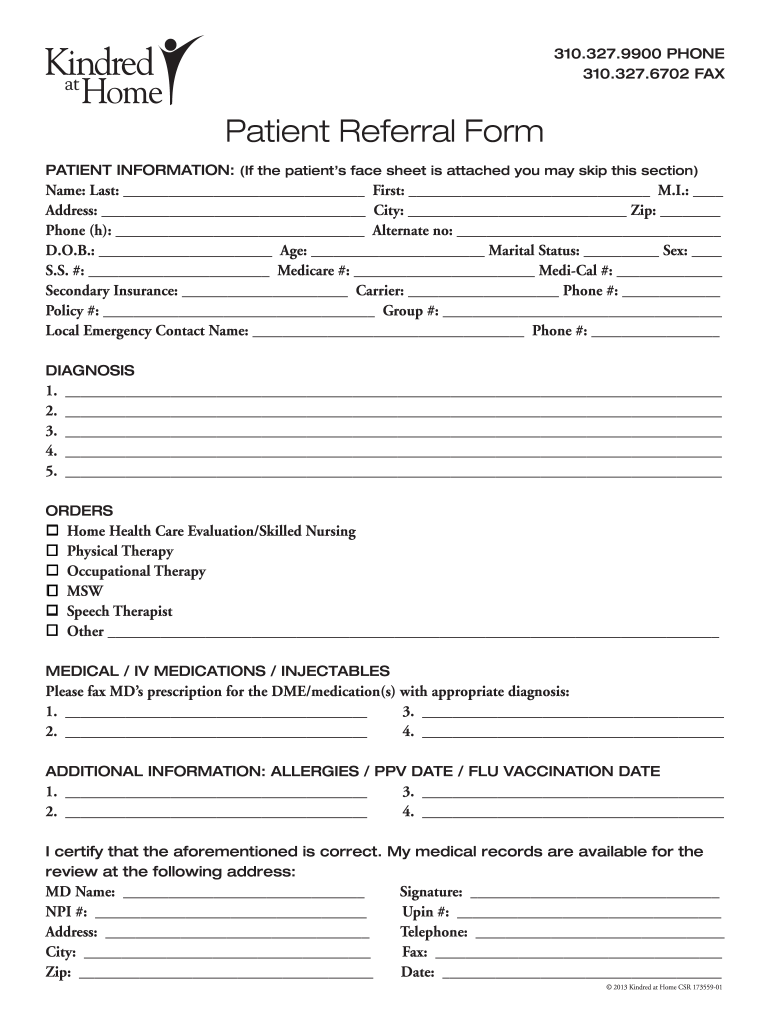 Printable And Edit Patient Referral Form Template