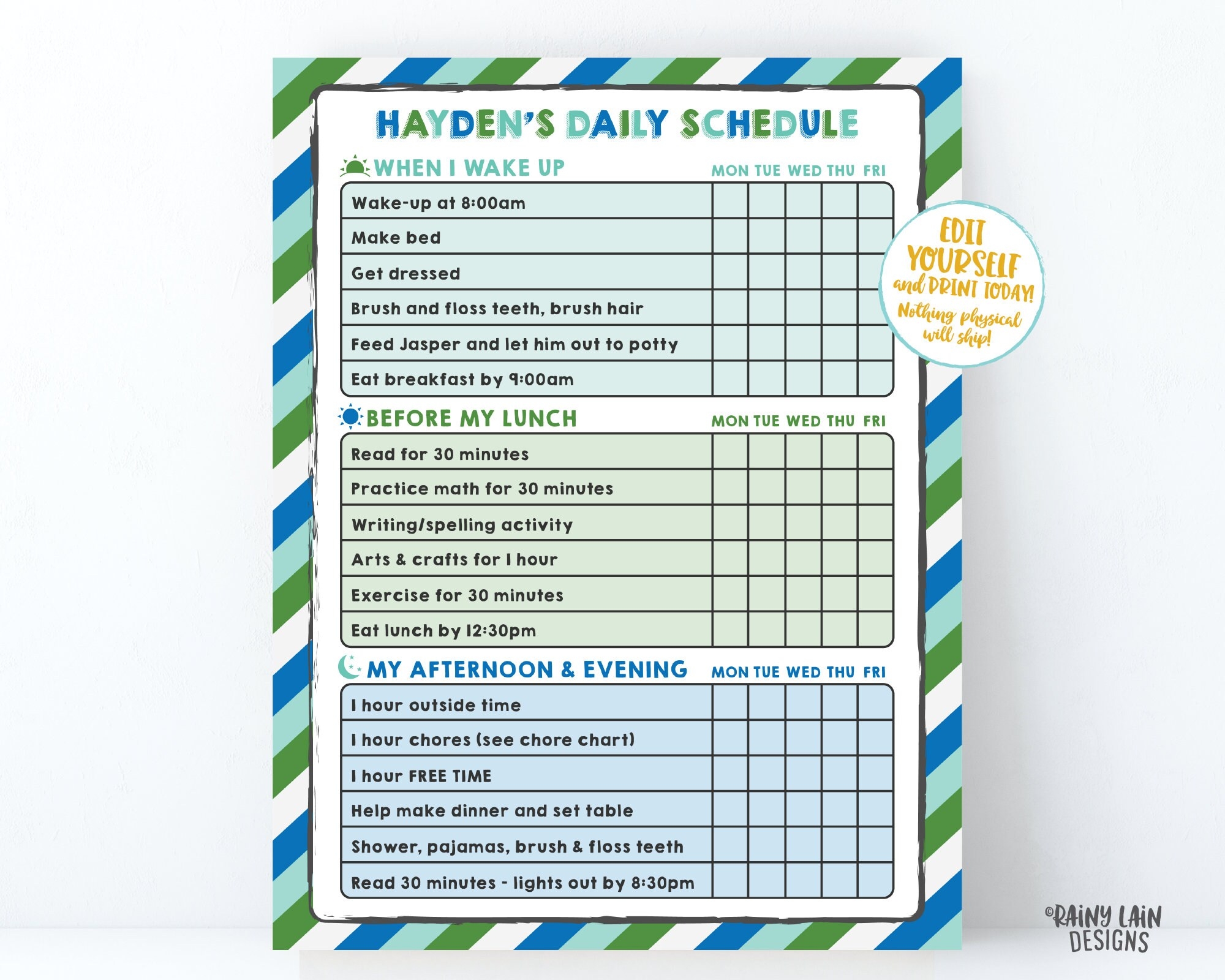 Home School Schedule Editable Kids Schedule Printable Kids Daily Checklist Task List Chore Chart Template Weekly Planner Homeschool Planner Etsy