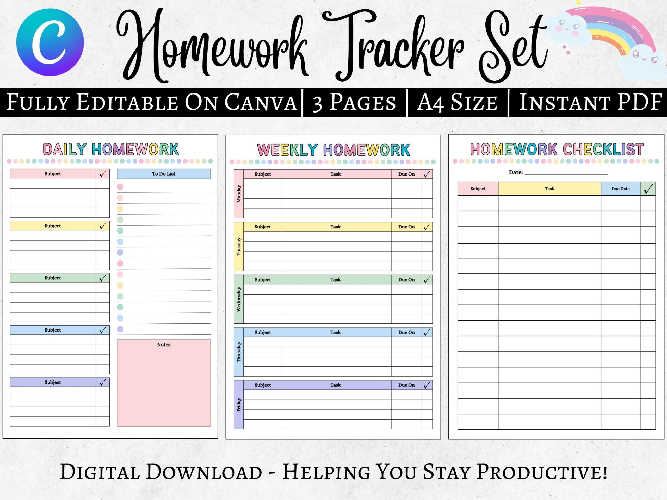 Homework Checklist Printable Weekly Homework Tracker Student Assignment Organizer Academic School Planner Daily Study Schedule PDF Etsy