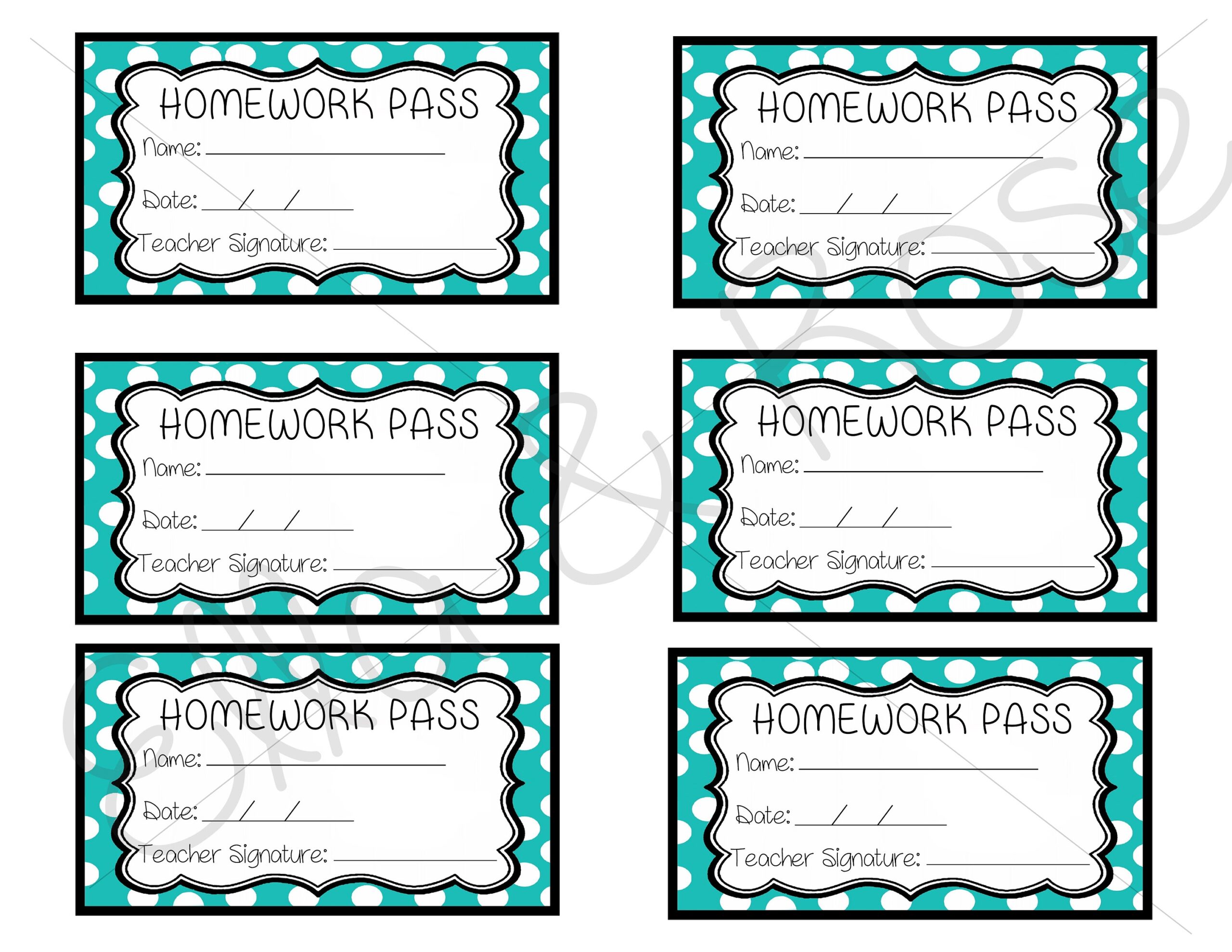 Homework Pass Template Digital Download sheet Of 6 Etsy