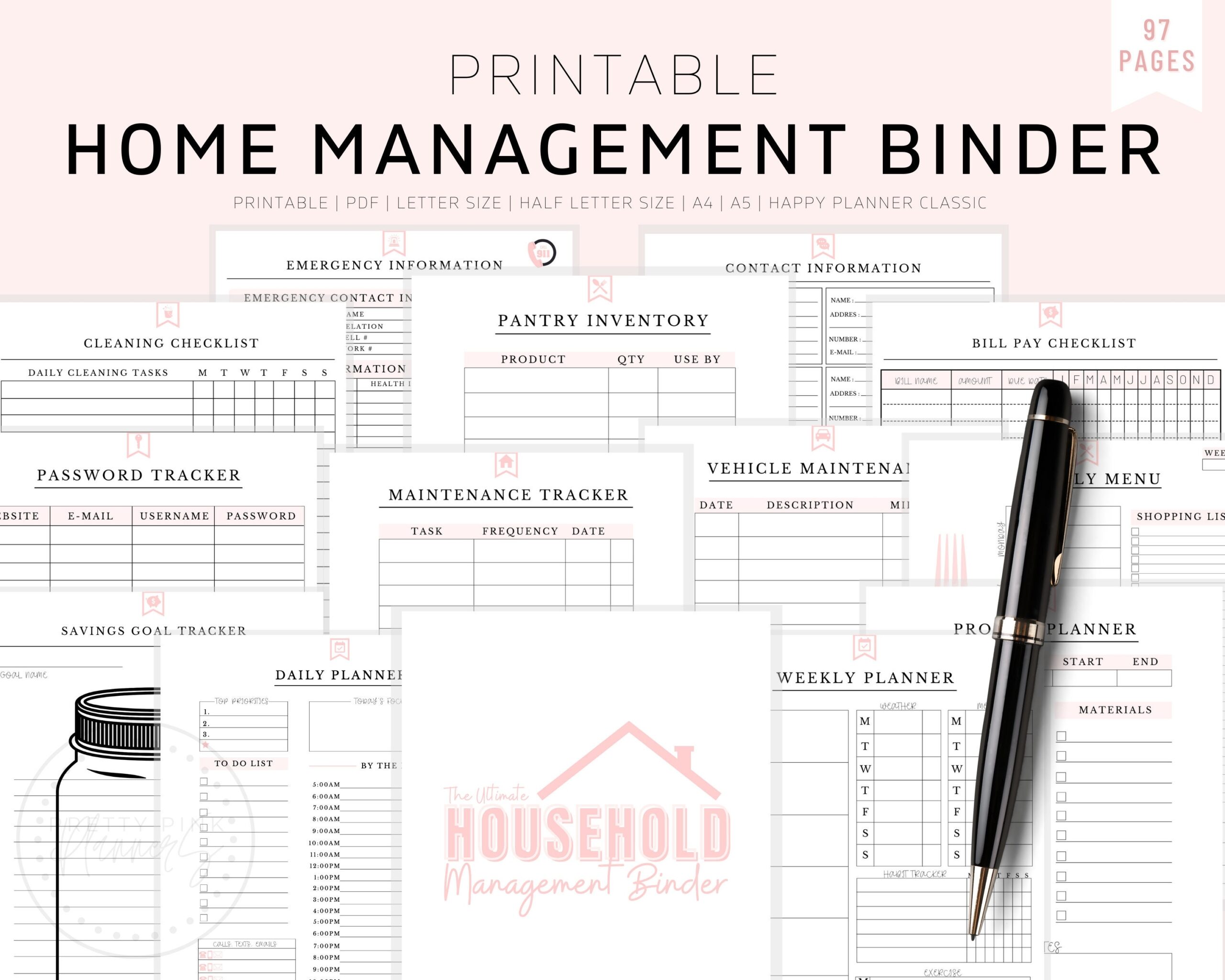 Home Management Binder Editable Printable