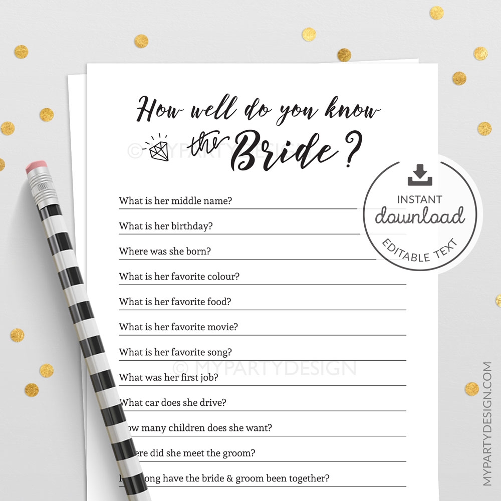 Printable Editable Bridal Shower Games