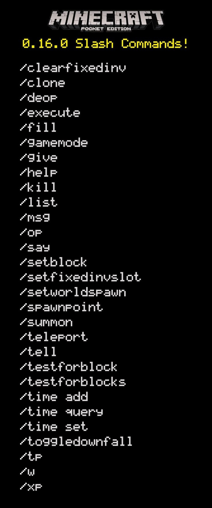 Https mcpehq news minecraft pe slash command list 0 16 0 MCPE 0 16 Slash Commands Have Been Announced 