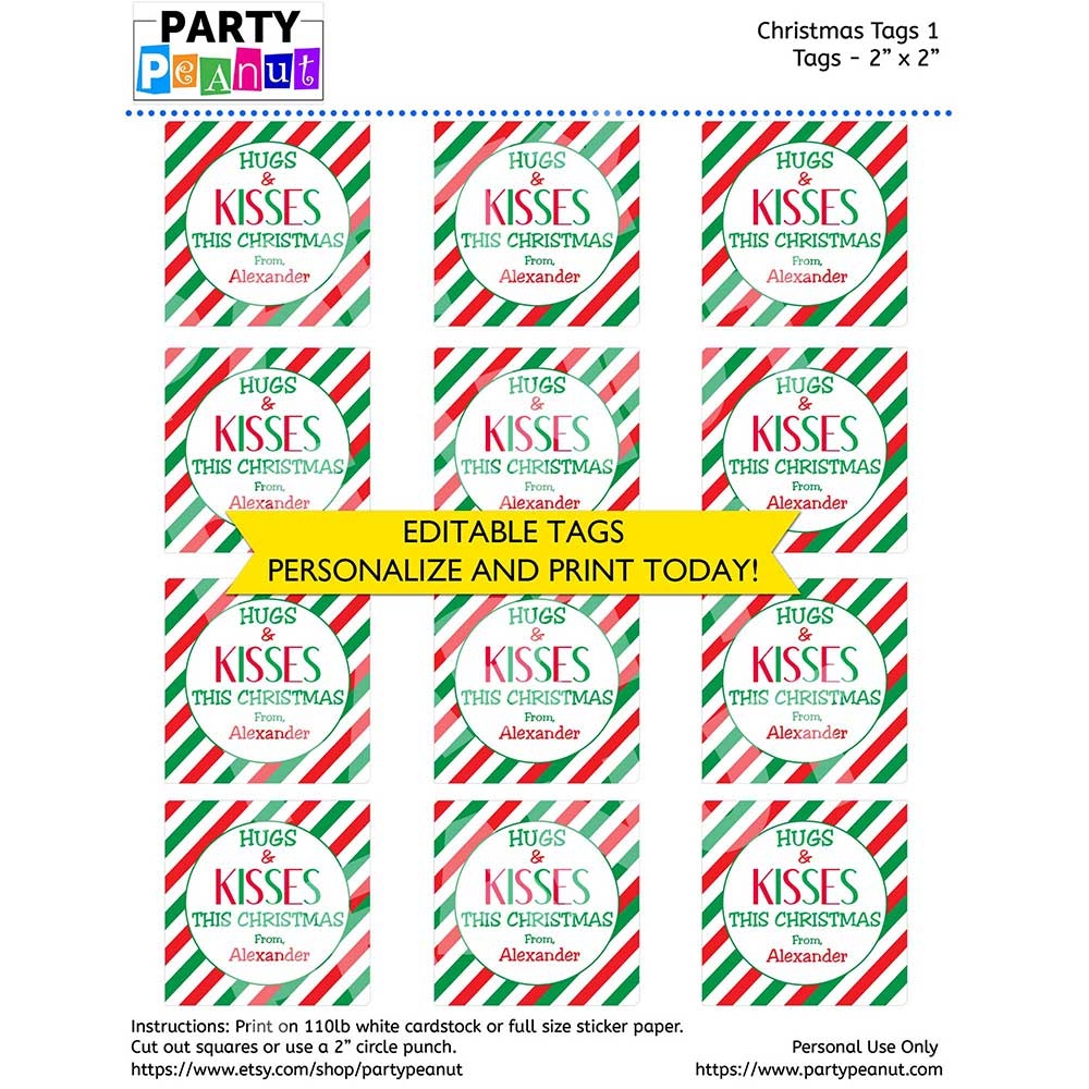 Hugs And Kisses Tags Christmas Tags Party Peanut