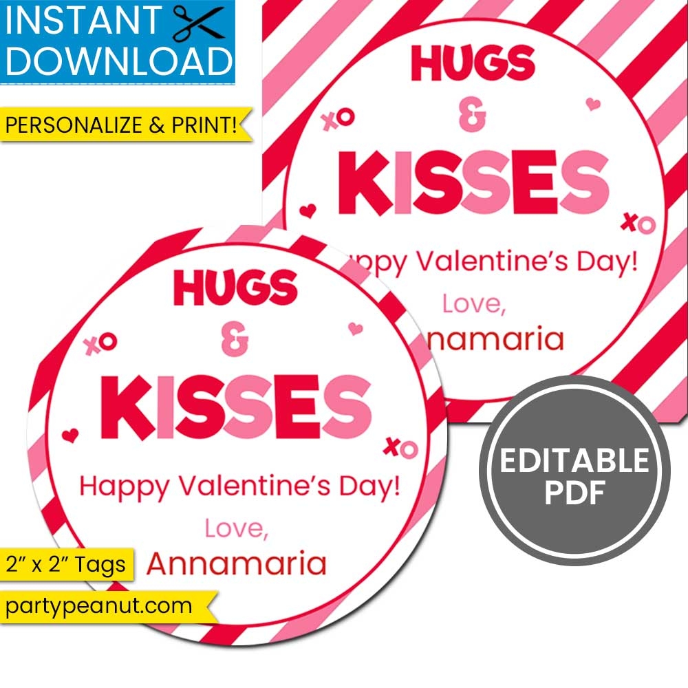 Hugs And Kisses Valentine Tags Party Peanut