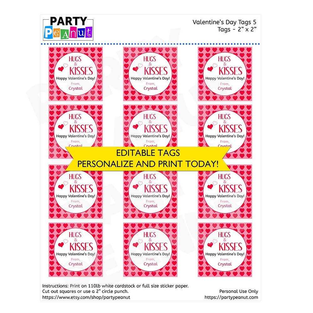 Hugs And Kisses Gift Tags Printable Editable