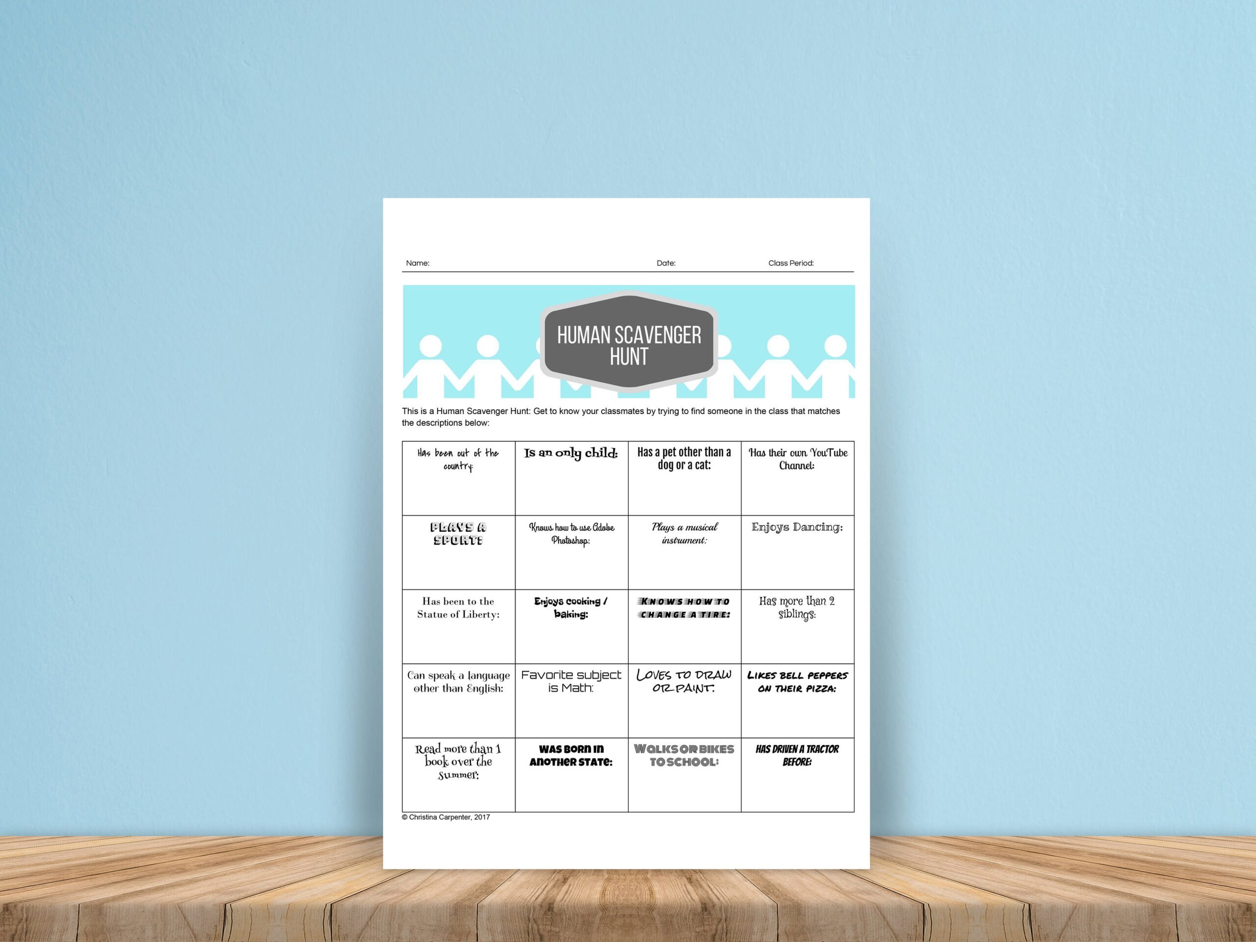 Human Treasure Hunt Printable Editable