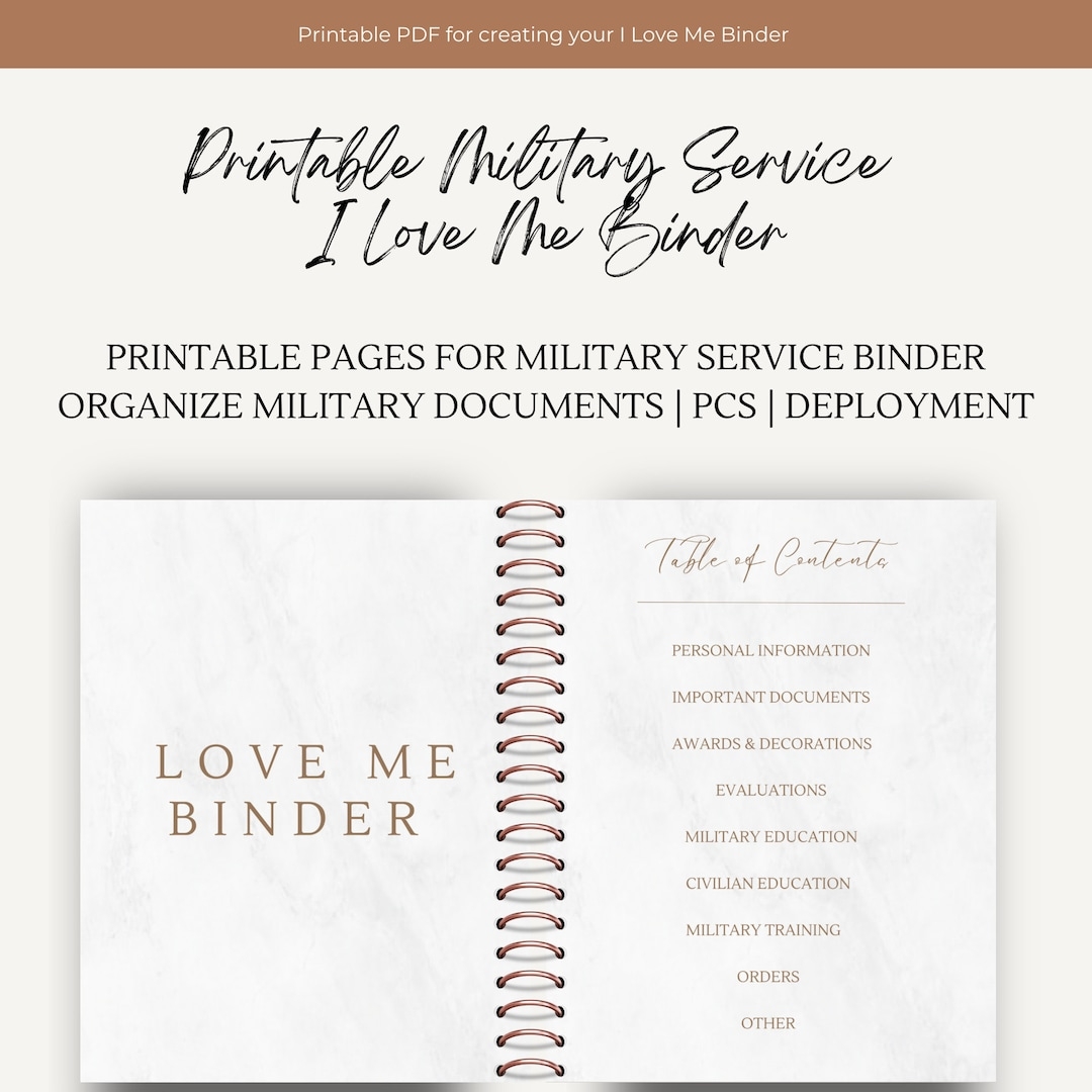 I Love Me Binder Military Service Binder Certificates Awards Army Navy Airforce Marine Corps Organizer Divider Etsy