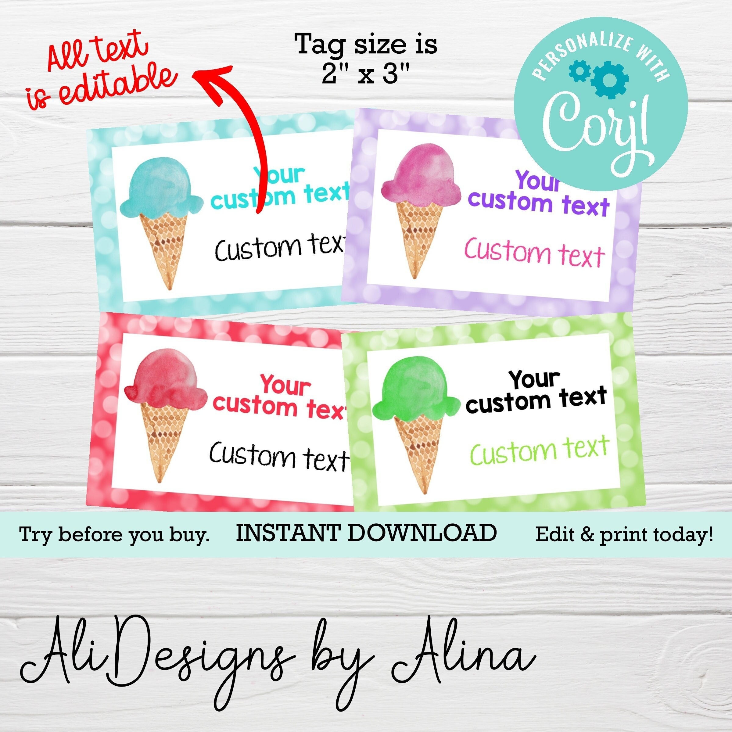 Ice Cream PRINTABLE Tags EDITABLE Template Notebook Stickers Birthday Party Ice Cream Social Have A Cool Summer DIGITAL Download Etsy
