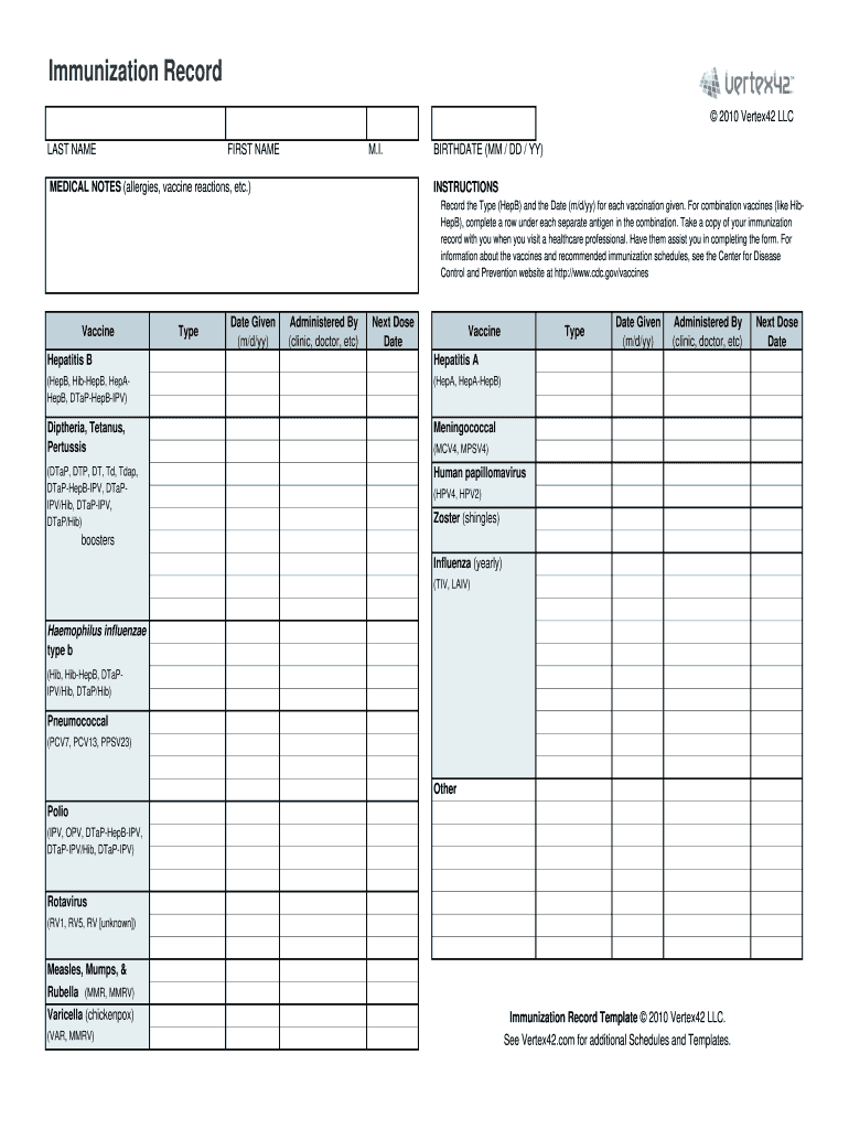 Immunization Record Form Pdf Fill Out Sign Online DocHub