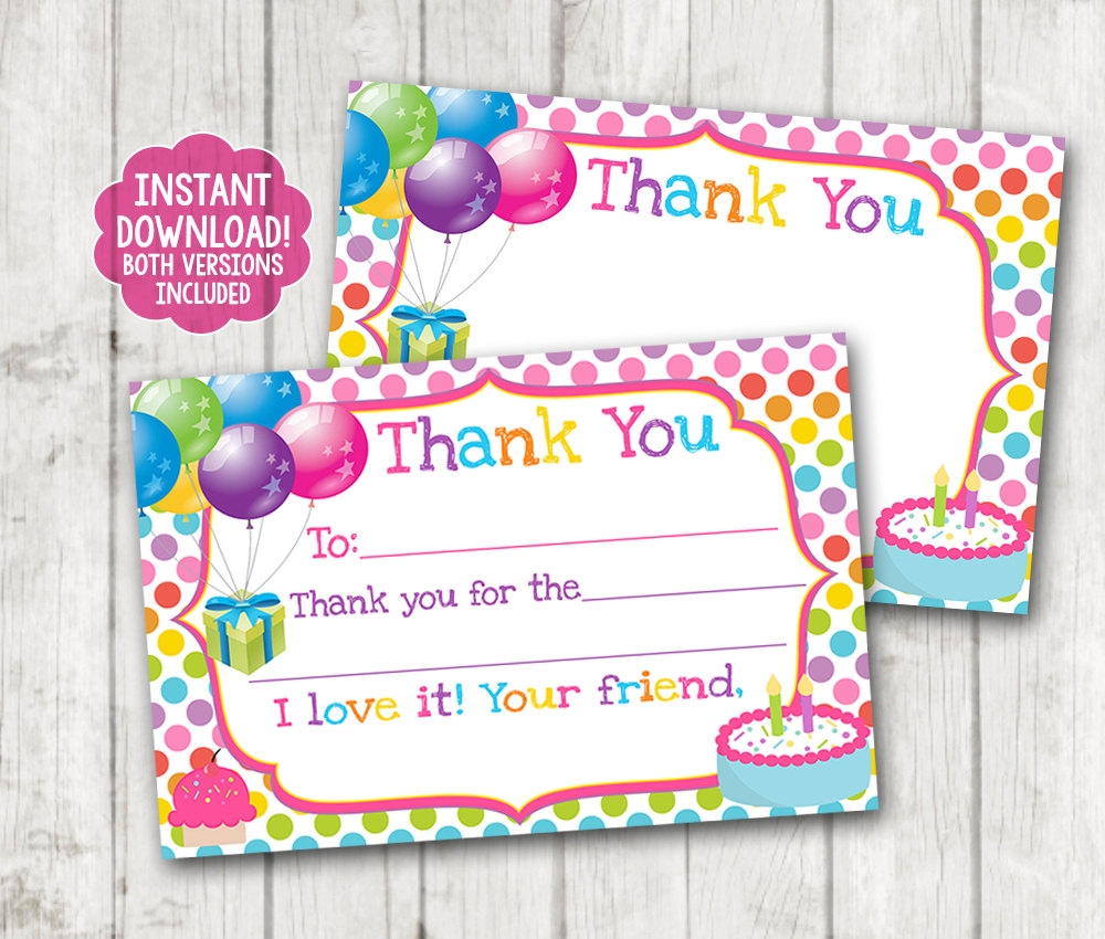 INSTANT DOWNLOAD Printable Birthday Thank You Cards Balloons Thank You Cards Happy Barn