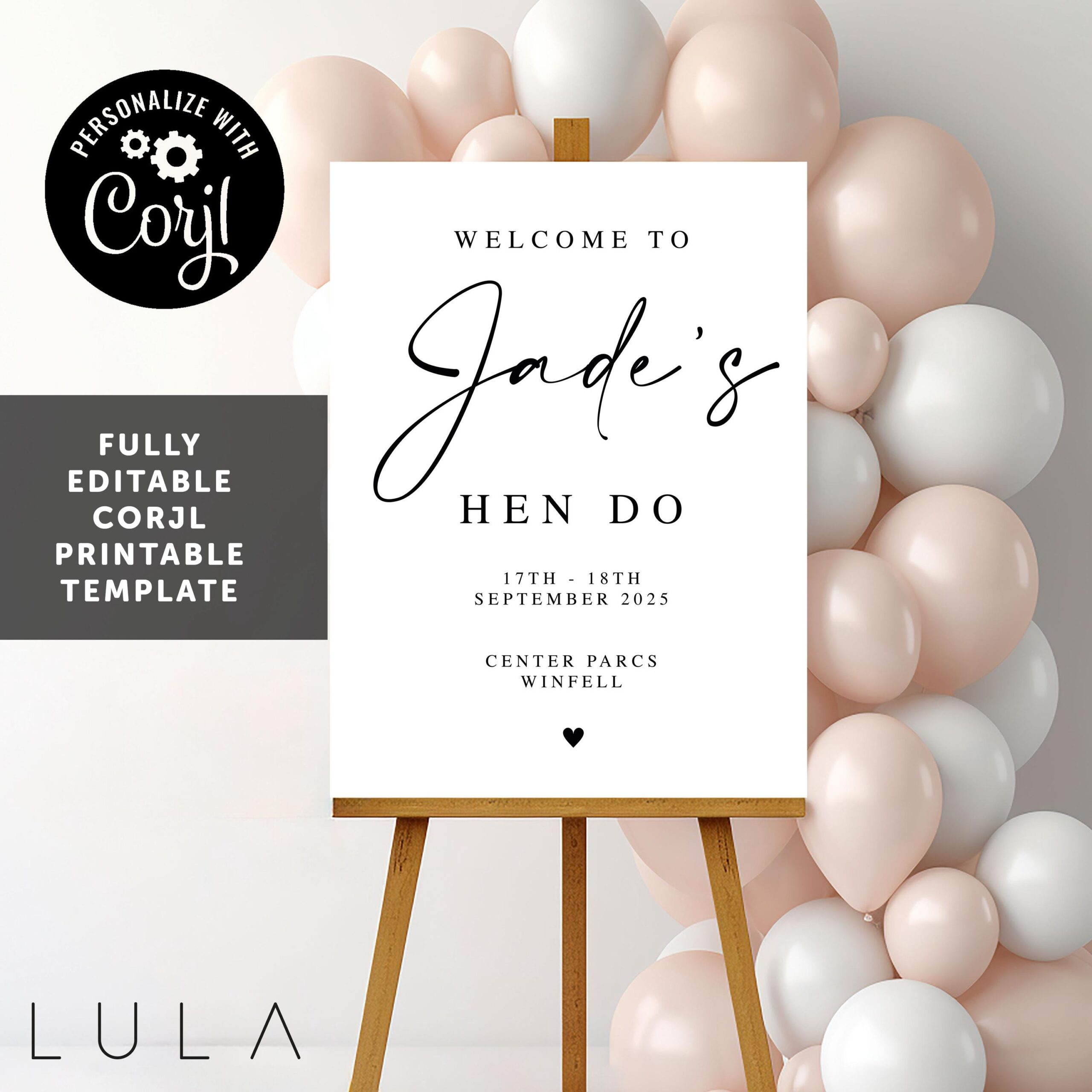 INSTANT Download Printable Hen Do PRINTED Welcome Sign DIGITAL Download Elegant Hen Do Welcome Sign Hen Do Signage Decor Corjl Sign Template