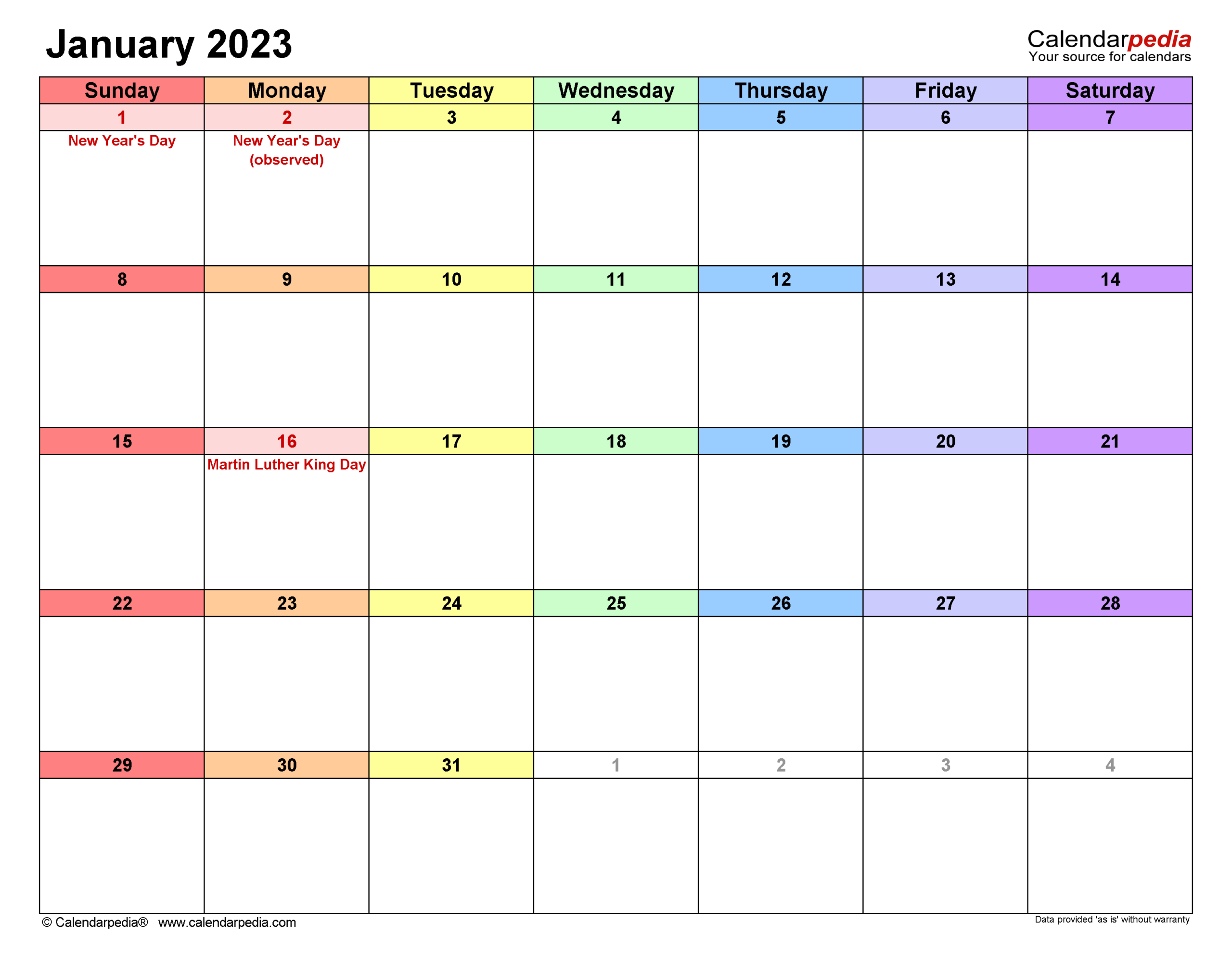January 2023 Calendar Templates For PDF Excel And Word