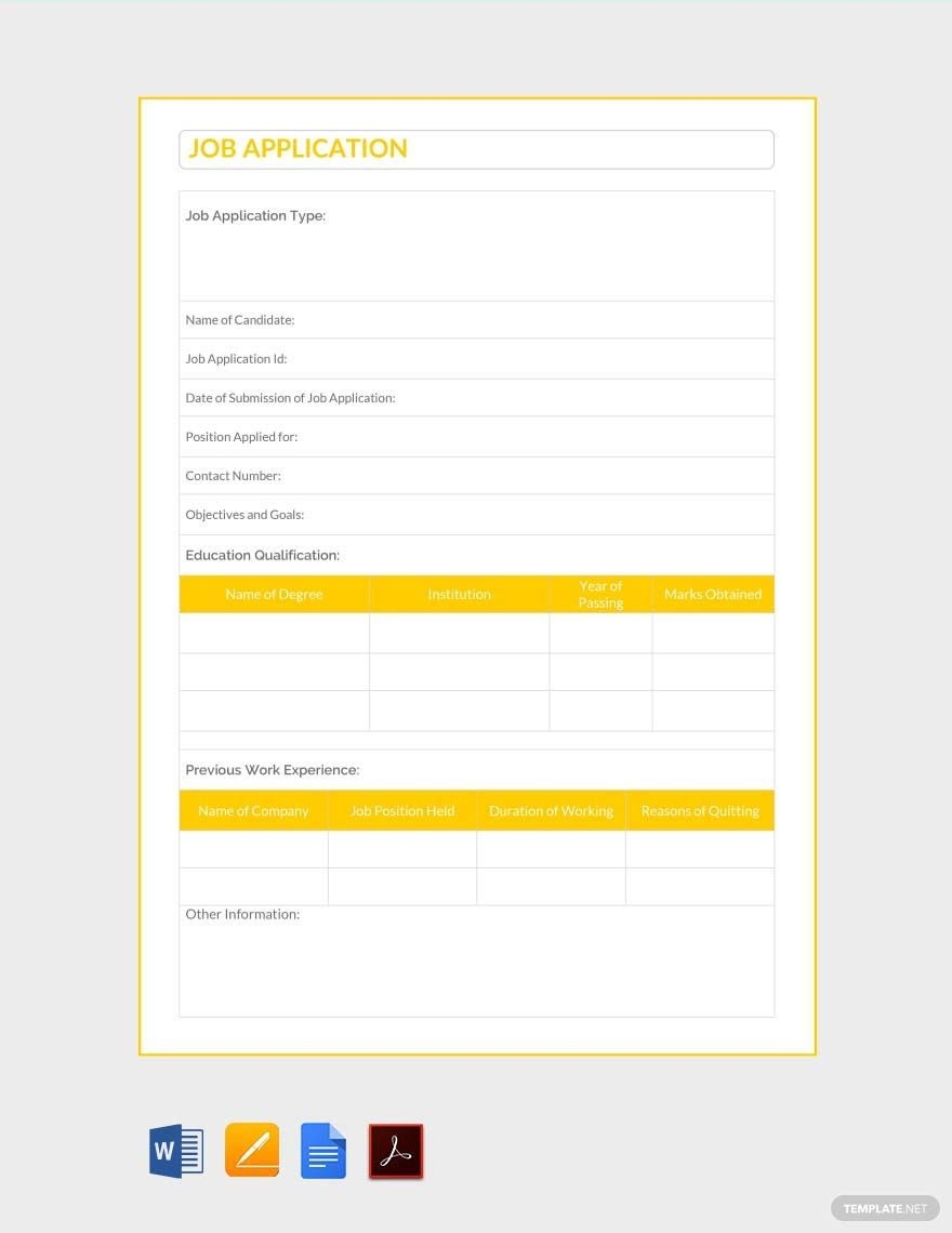 Job Application Template In Word Pages PDF Google Docs Download Template