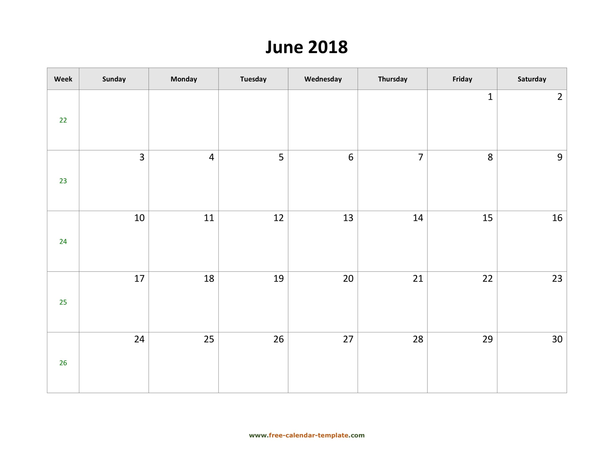 June 2018 Free Calendar Tempplate Free calendar template