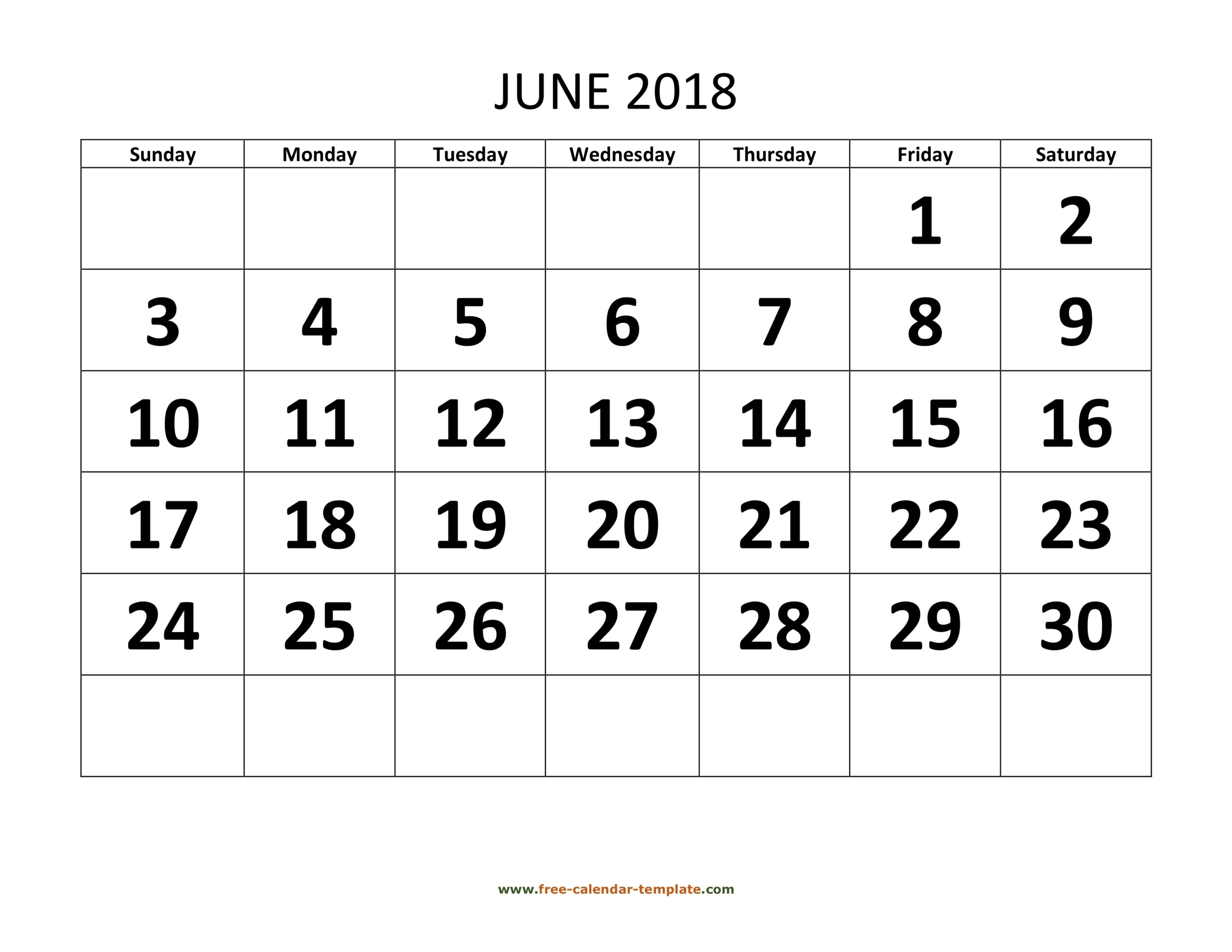June 2018 Free Calendar Tempplate Free calendar template
