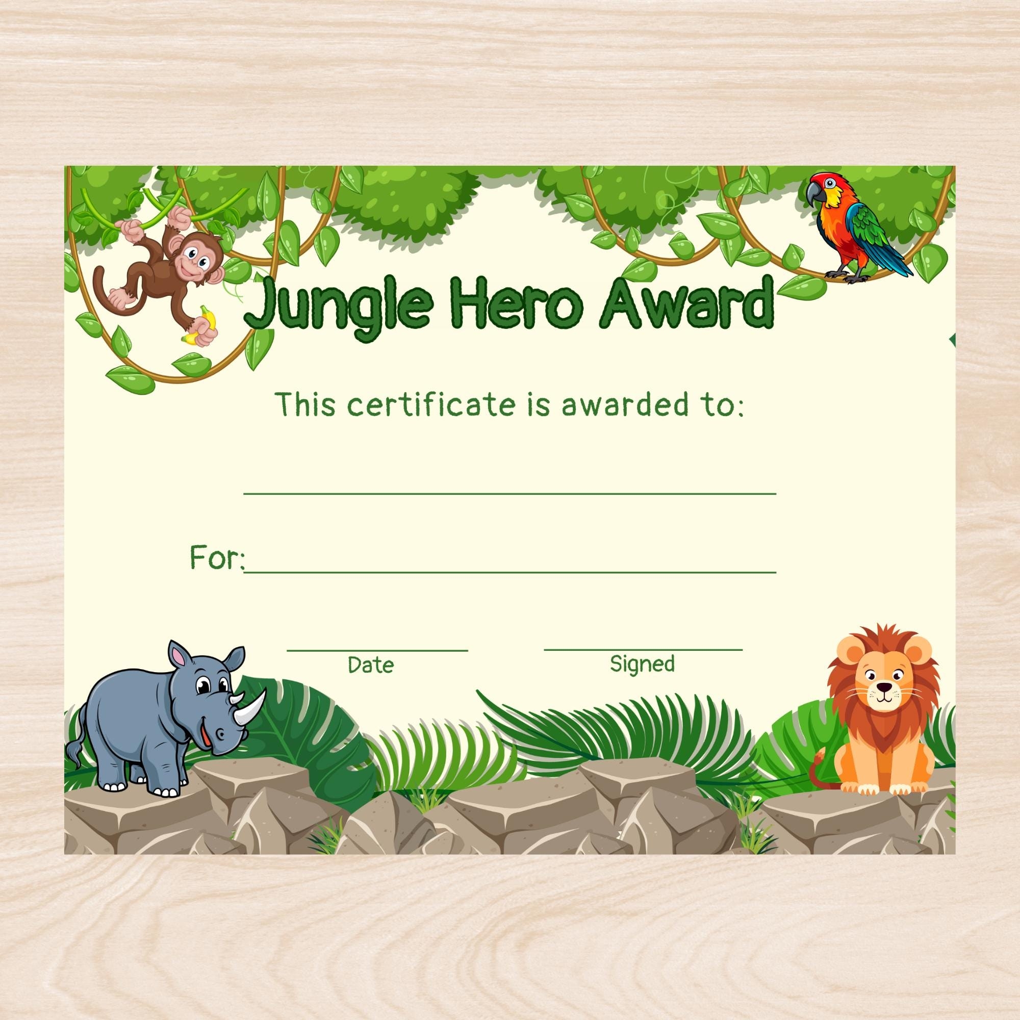 Jungle VBS Certificate VBS Certificate Of Completion Animal VBS Certificate Printable Vbs Certificate Vacation Bible School Certificate Etsy