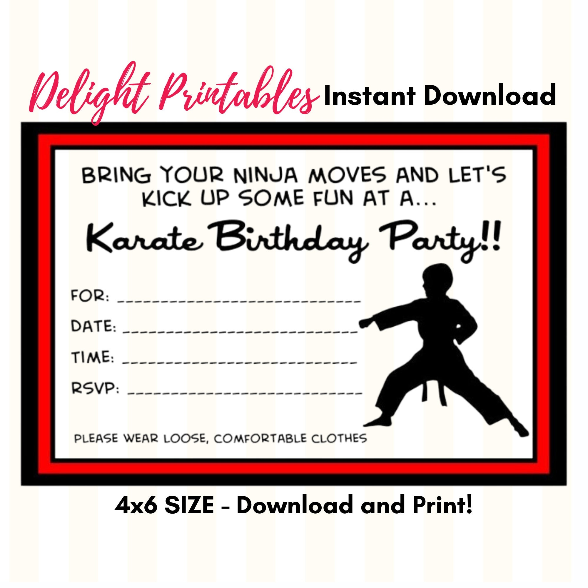 Karate Party Birthday Invitation Karate Birthday Invitation Tae Kwon Do Birthday Invite Digital Design 4x6 Size Etsy