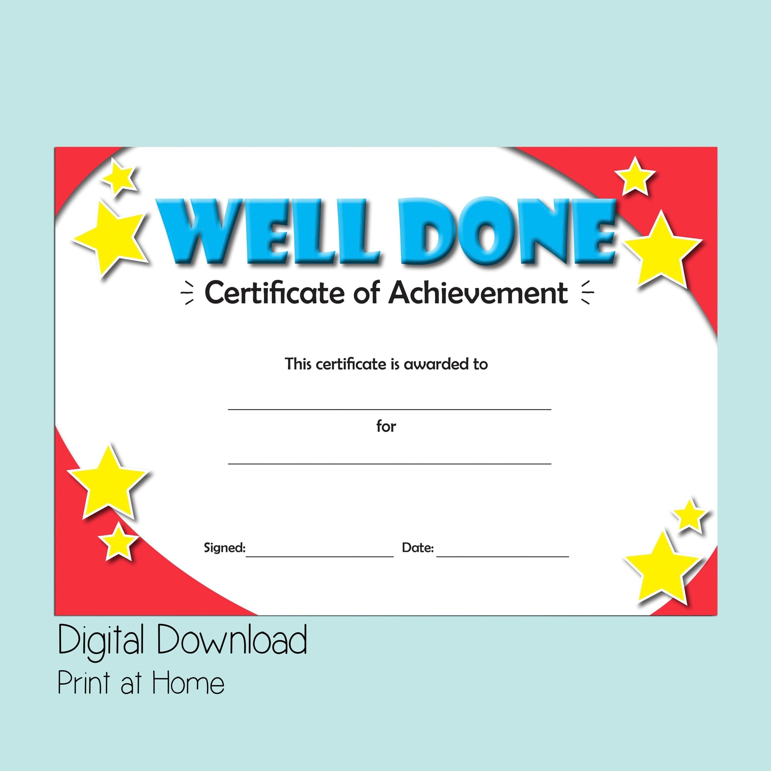 Kids Certificate Of Achievement Good Behaviour Reward Digital Download Awards Congratulations Certificate Well Done Gift For Children Etsy
