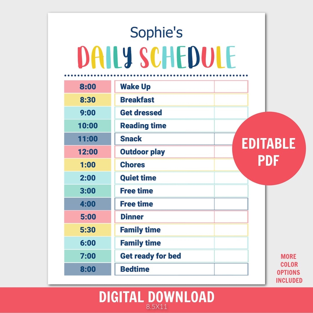 Printable Editable Homeschool Chart For 5 Year Old